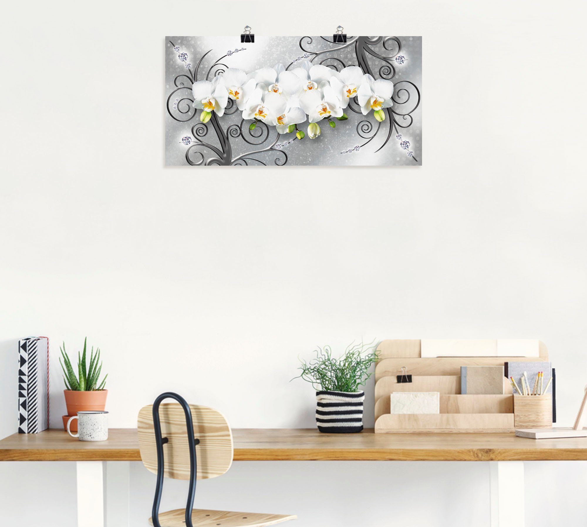 Blumenbilder Orchideen in St), als Alubild, Poster weiße auf Artland Wandaufkleber (1 oder versch. Leinwandbild, Größen Wandbild Ornamenten,