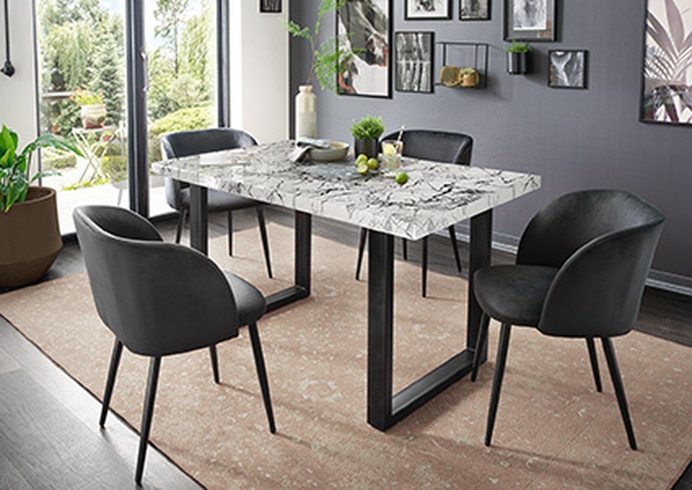 freiraum Esstisch 9210-19, in Marmor weiß, MDF - 140x75x90cm (BxHxT)