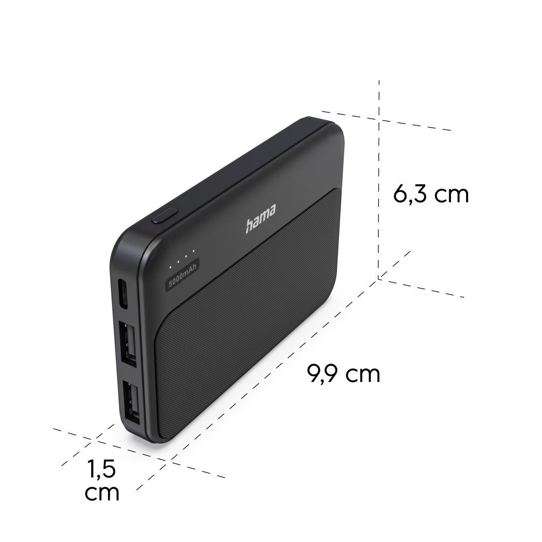 Hama Powerbank 5000 mAh mit 2x USB-A und USB-C Anthrazit Powerbank, Fast Charge, LED-Kapazitätsanzeige, 2x USB-A, Schutzfunktionen – Bild 5 von 5