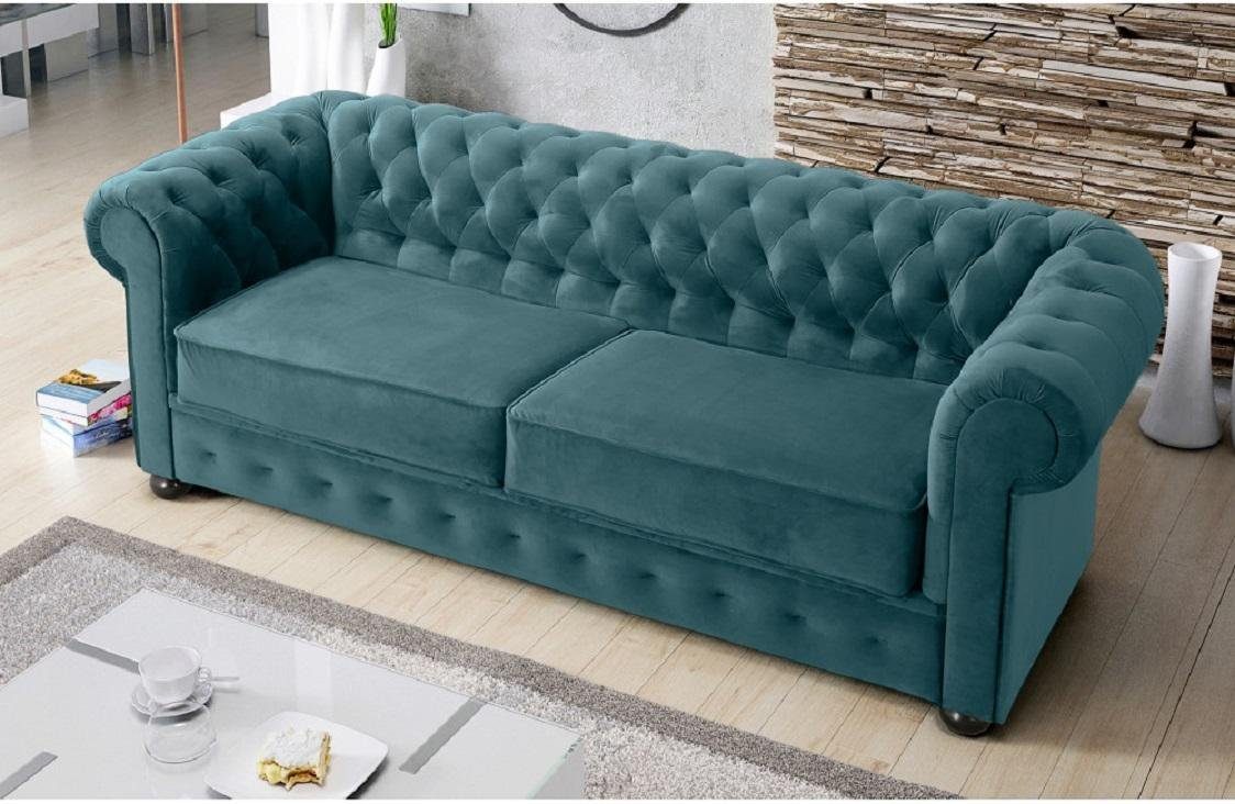 JVmoebel Sofa Grünes Chesterfield Made Blau Sifa Textil in Couch Großes luxus 3 Sitzer Europe Neu, Sofa