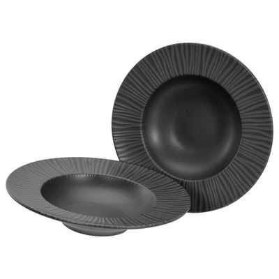 CreaTable Tafelservice, 21823, Serie Vesuvio black, 2-teiliges Geschirrset, Teller Set aus S, 2 Personen, Steinzeug