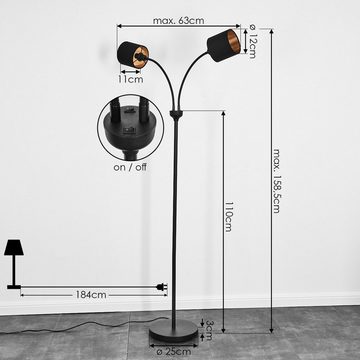 hofstein Stehlampe »Costa« Bodenlampe aus Metall/Stoff in Schwarz/Goldfarbenen, ohne Leuchtmittel, mit Stoffschirmen, E14, Leuchtenköpfe verstellbar, mit An-/Ausschalter