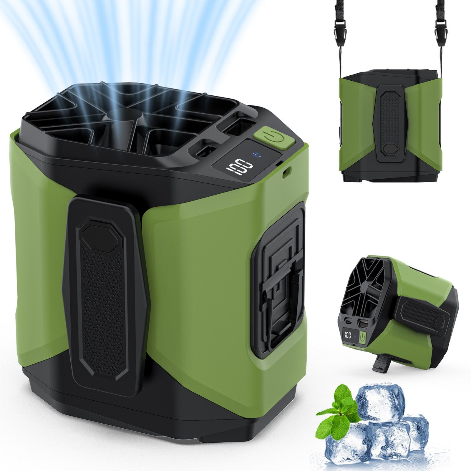 QUBEBU Mini USB-Ventilator Taillenclip-Ventilator, Tragbarer Ventilator Akku mit LED Für Außen, Handventilator Taillenventilator mit 5 Geschwindigkeiten, Umhängeband