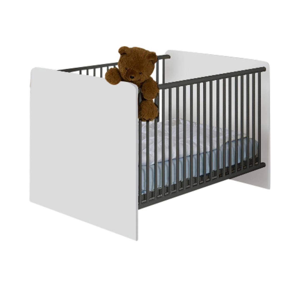 BMG Möbel Babyzimmer-Komplettset Kinderzimmer Set Elli, (Spar-Set, Kleiderschrank, Wickelkommode, Babybett), inkl. Schlupfsprossen, Farbe Weiß Anthrazit, Made i – Bild 5 von 5