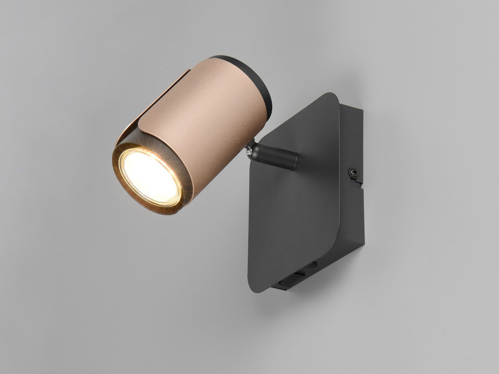 TRIO Leuchten LED Wandleuchte, LED wechselbar, Warmweiß, Spotlampen Wandstrahler innen, Wandspot Schwarz / Coffee mit Schalter