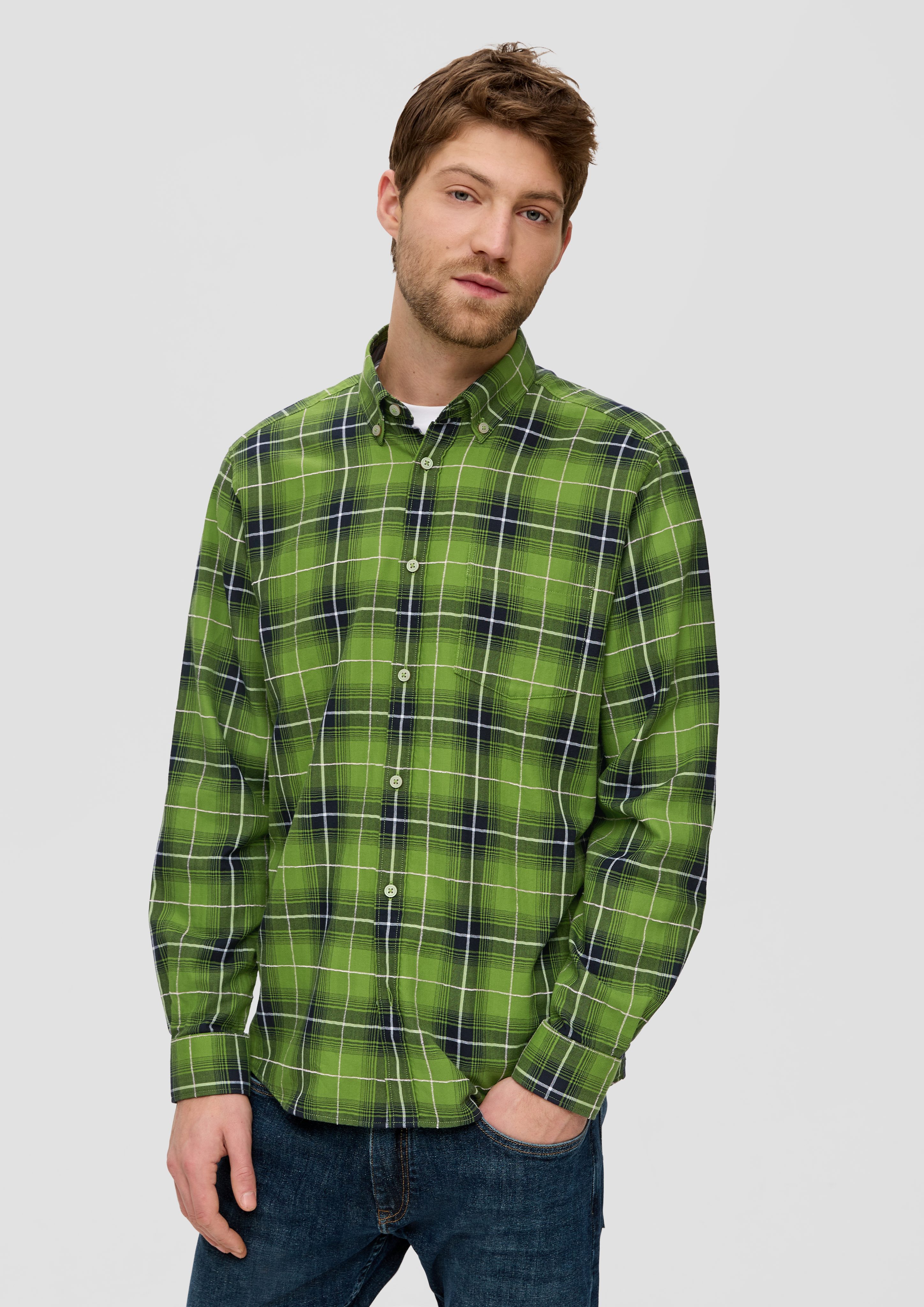 Langarmhemd Regular: Langarmhemd mit Button-down-Kragen