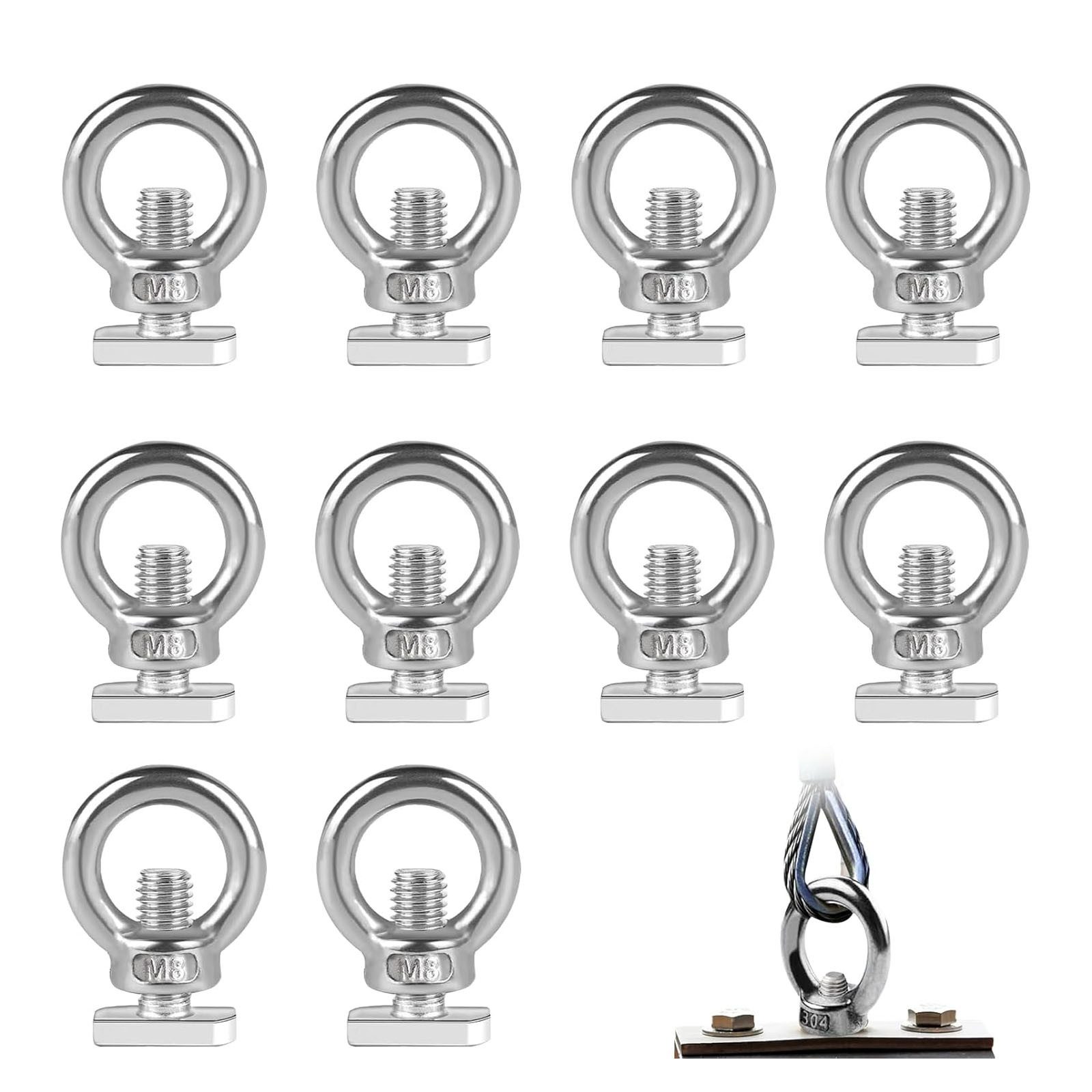 JOYOLEDER Ringmutter 10 Stücke Augenschraube Set, Edelstahl M8-Augenmutter, (M8-Hammerkopfschraube, Ösenschraube, zum Festziehen und Aufhängen, 10-St., zum Stützen von Gegenständen und zum Einfachen Verbinden von Seilen), (Silber)