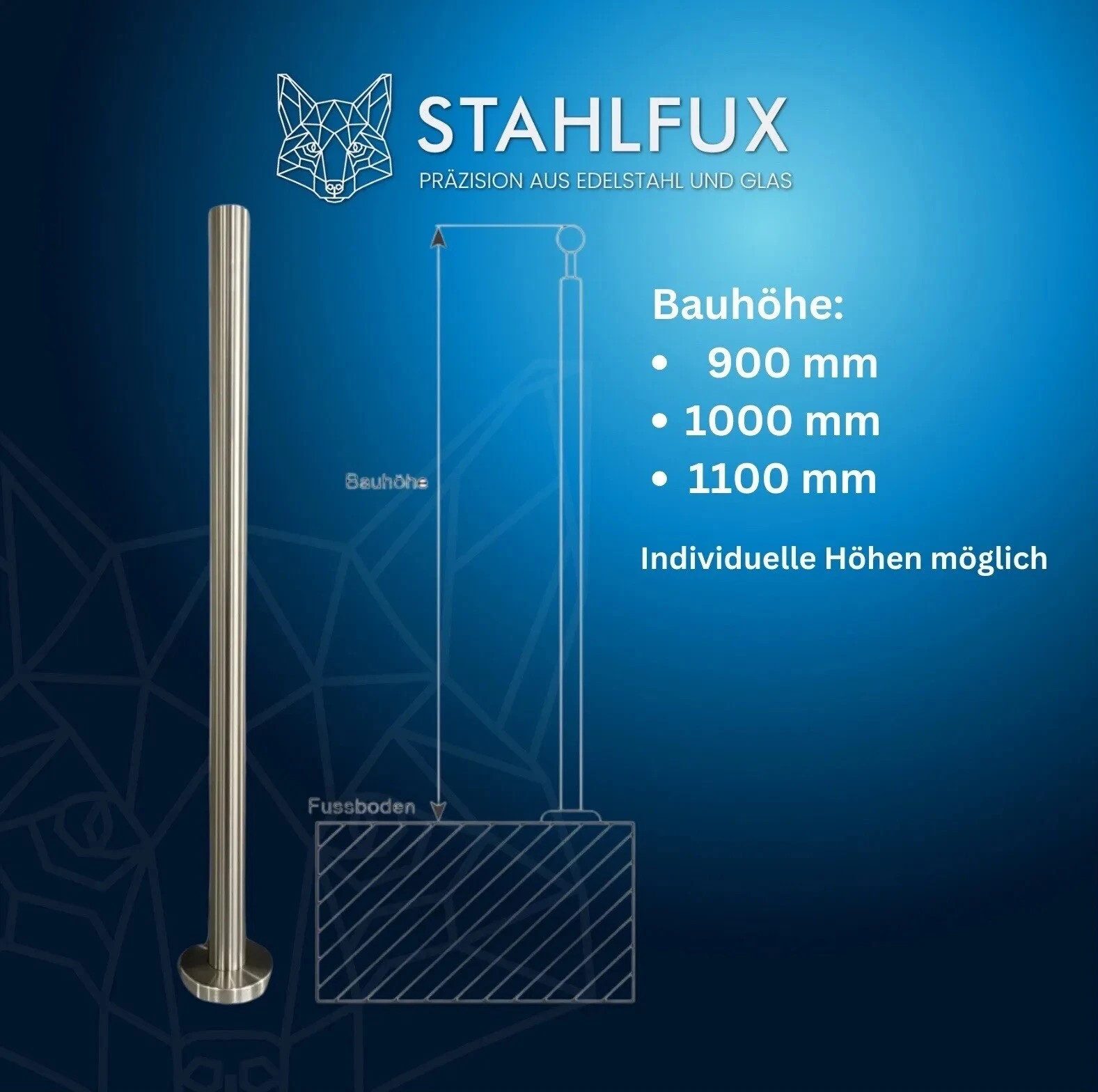 StahlFux Zaunpfosten Edelstahl-Geländerpfosten V2A für Wangenmontage, (Spar-Set, 1-St., Seitenmontage), CNC-Fließbohrverfahren, DIN-konforme Gewinde und saubere Schweißnähte