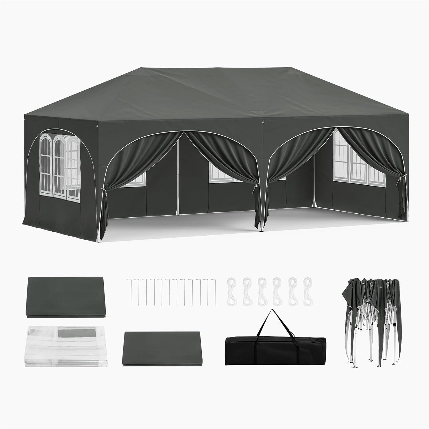 Woltu Pavillon, mit 2 Seitenteilen, 3x6 m, mit 6 Seitenwänden, höhenverstellbar,mit Tragetasche
