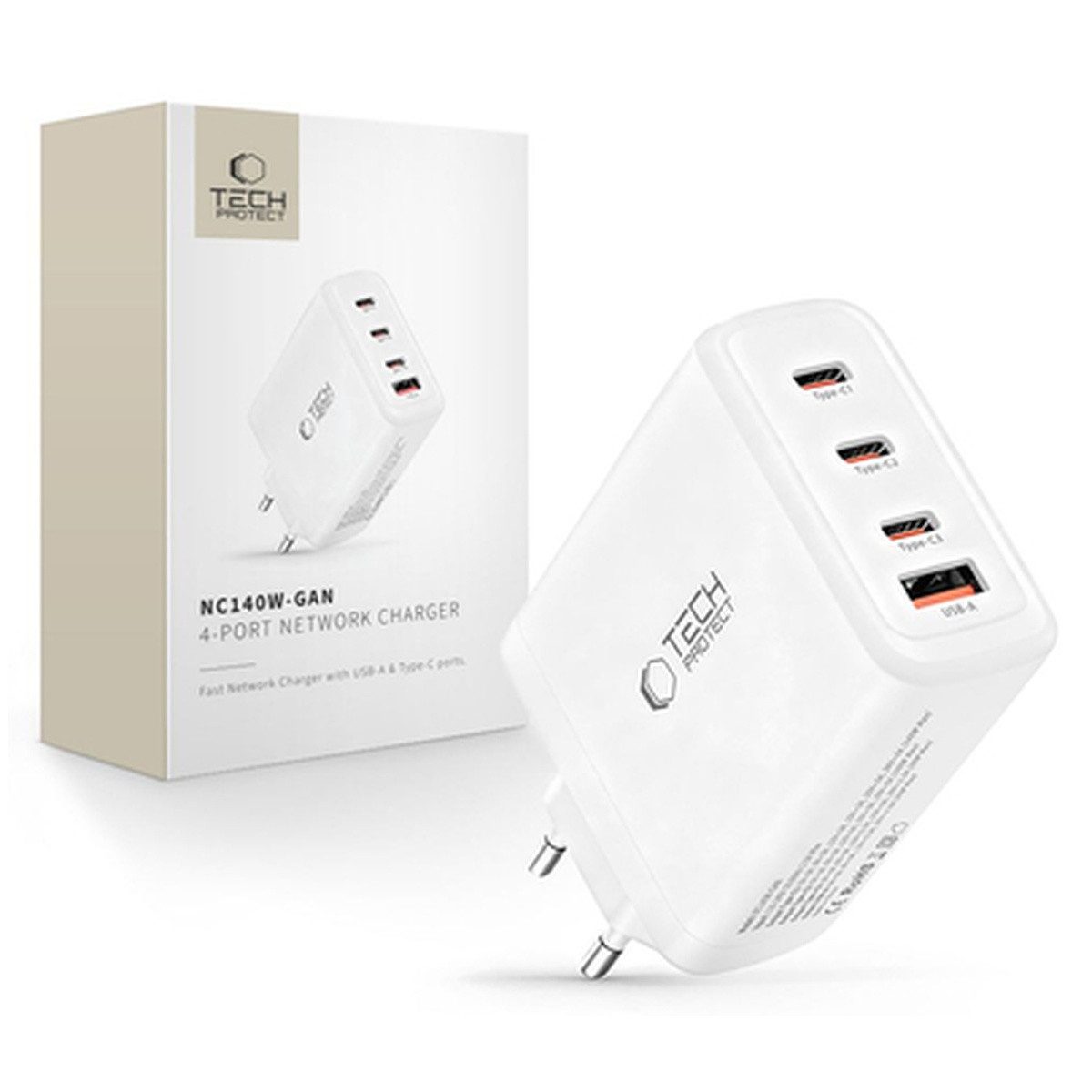 TECH PROTECT Tech Protect NC140W GAN 4 Port 140W WandLadegerät Smartphone-Ladegerät