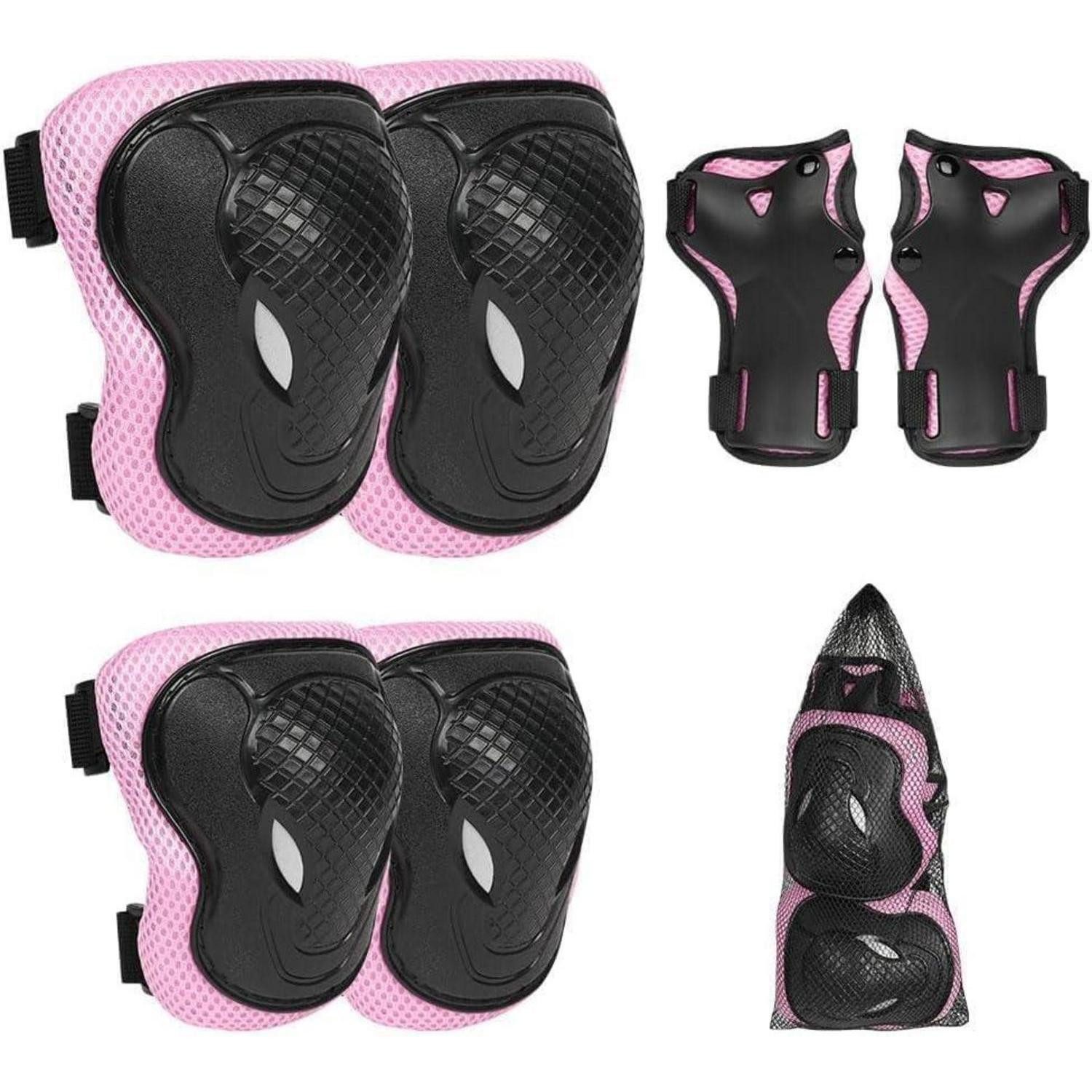 Protektoren-Set Knieschoner Kinder 6in1 Protektoren D-Verdickt - Rosa(3-8 Jahre)