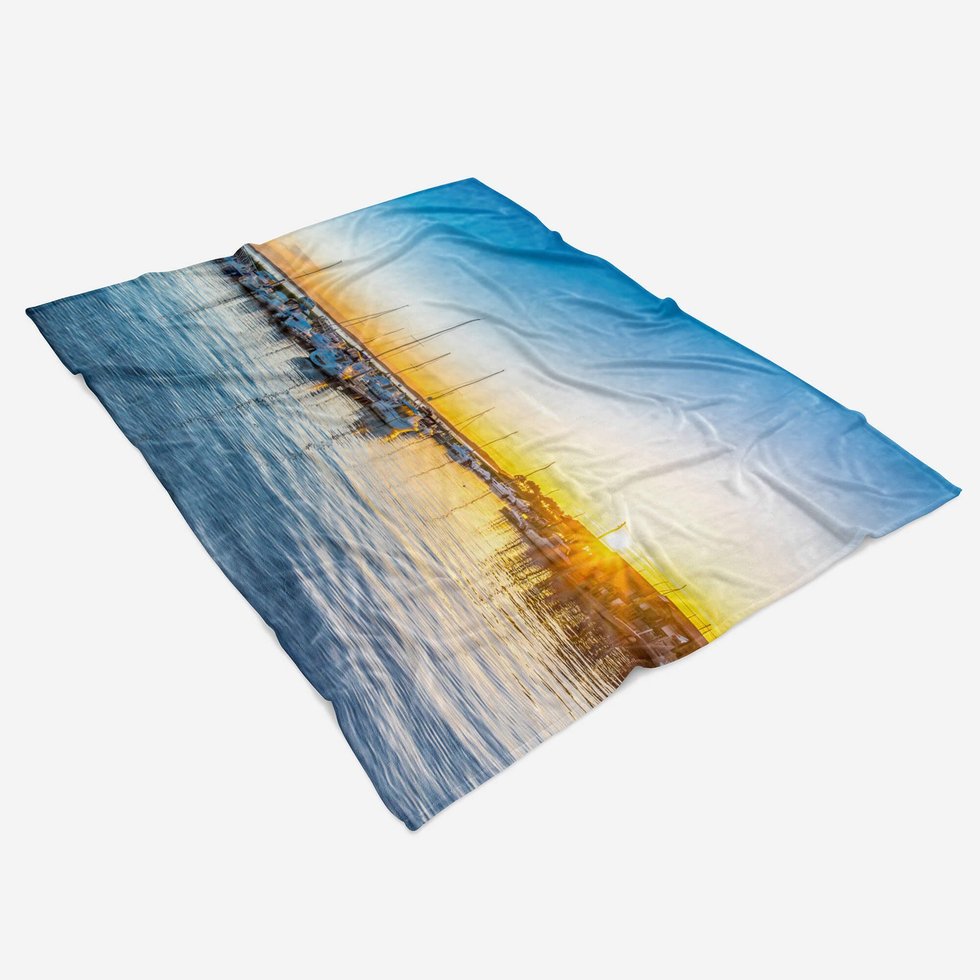 Handtuch Baumwolle-Polyester-Mix Hafen Saunatuch Fotomotiv mit Kuscheldecke Handtuch Mittelemeer, Handtücher Sinus (1-St), Strandhandtuch Art