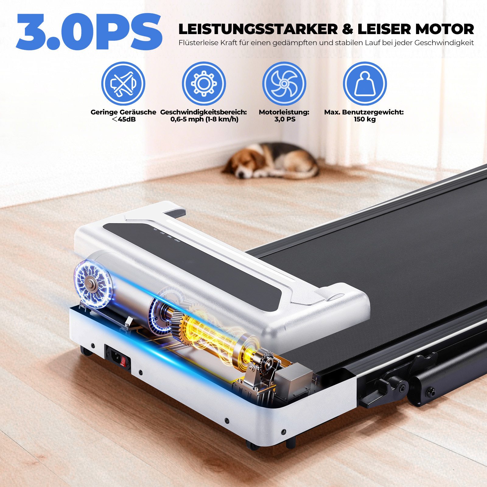 GTPLAYER Laufband Walking Pad für Zuhaus klappbar mit LED-Anzeige und Fernbedienung, Höhenverstellbare Armlehne,2.5 PS Motor