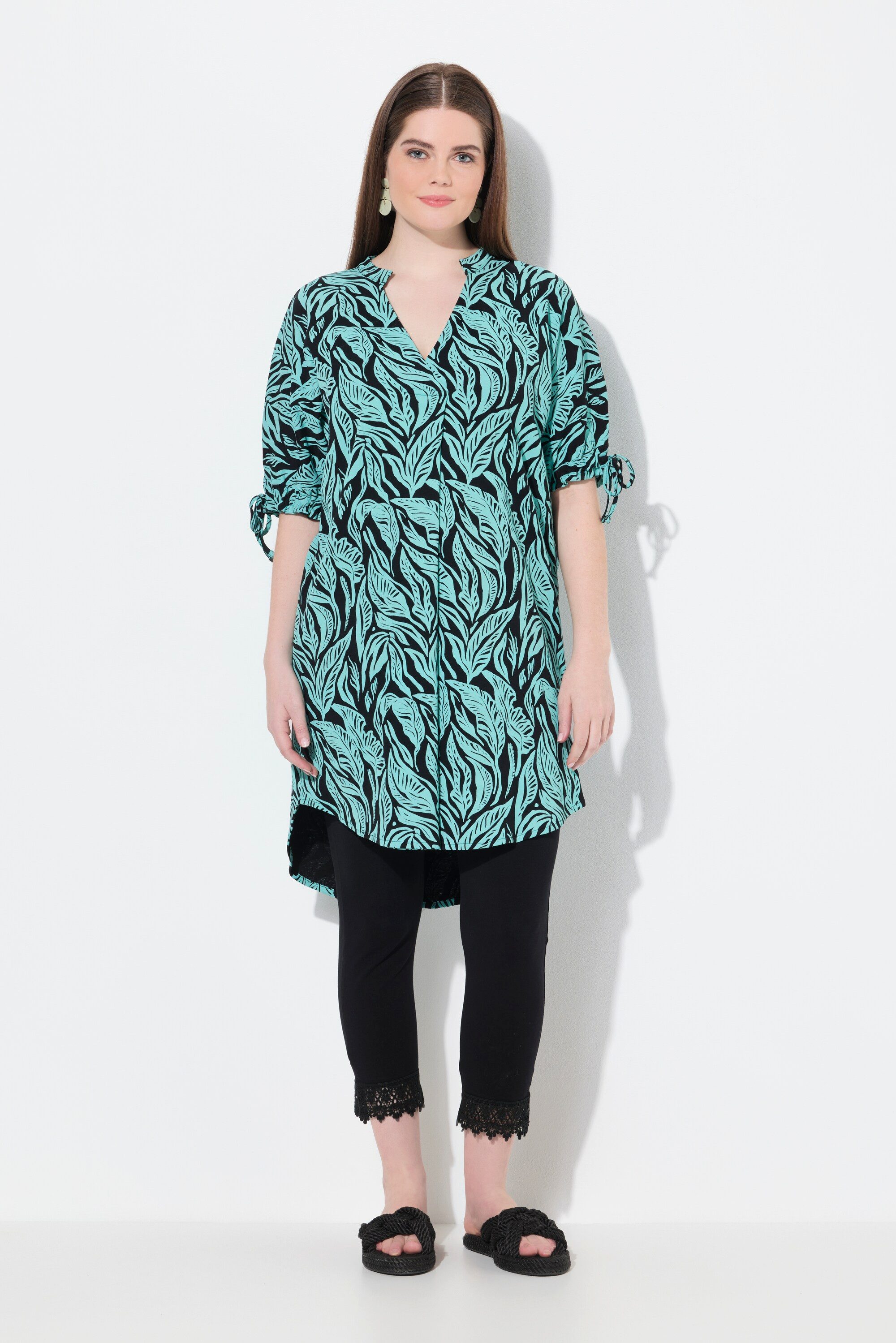 Ulla Popken Longshirt Jersey-Tunika Dschungel Stehkragen günstig online kaufen