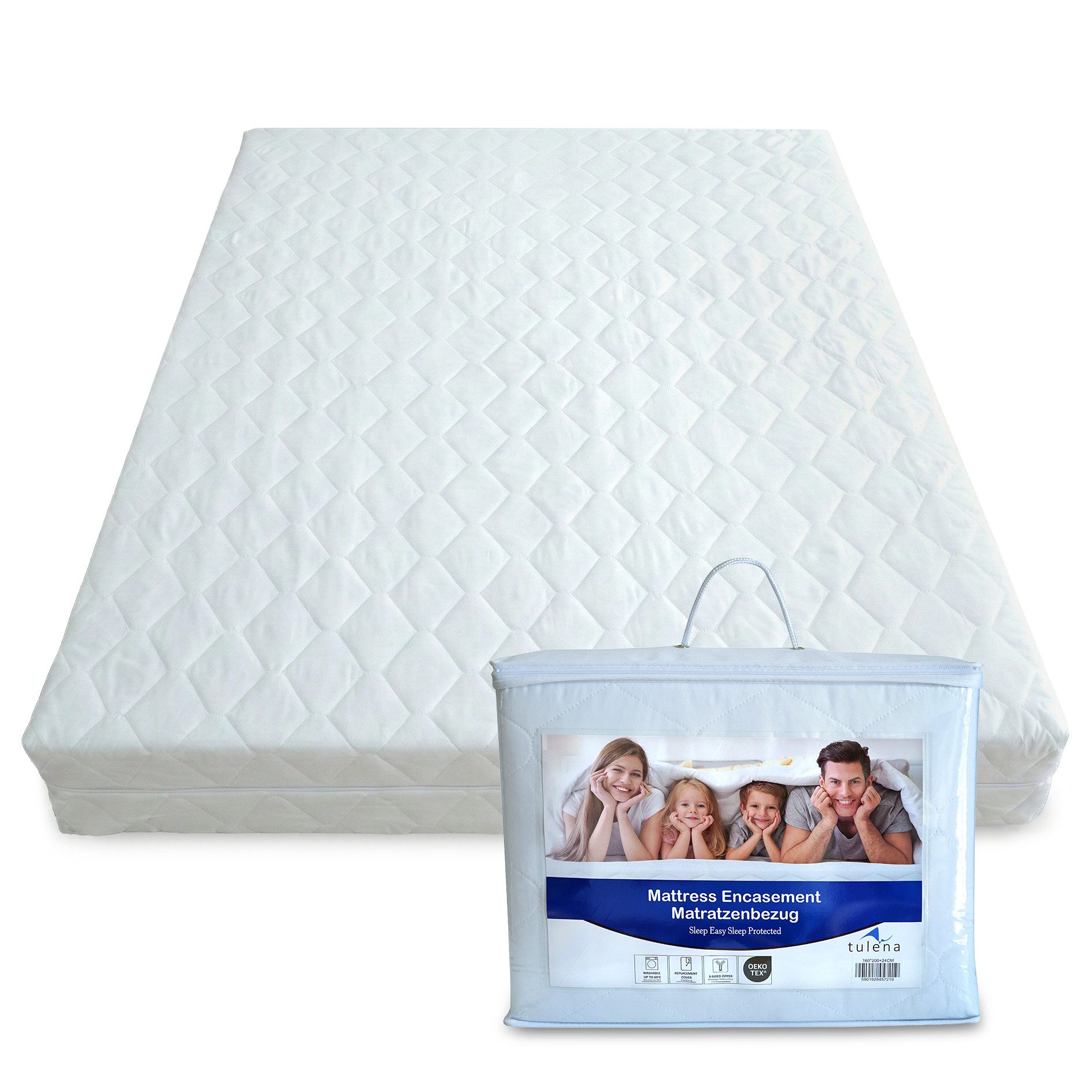 Matratzenersatzbezug mit Reißverschluss - Ersatz Bezug TULENA, Größe 80x200, 17-19 cm hoch, Öko-Tex Zertifiziert