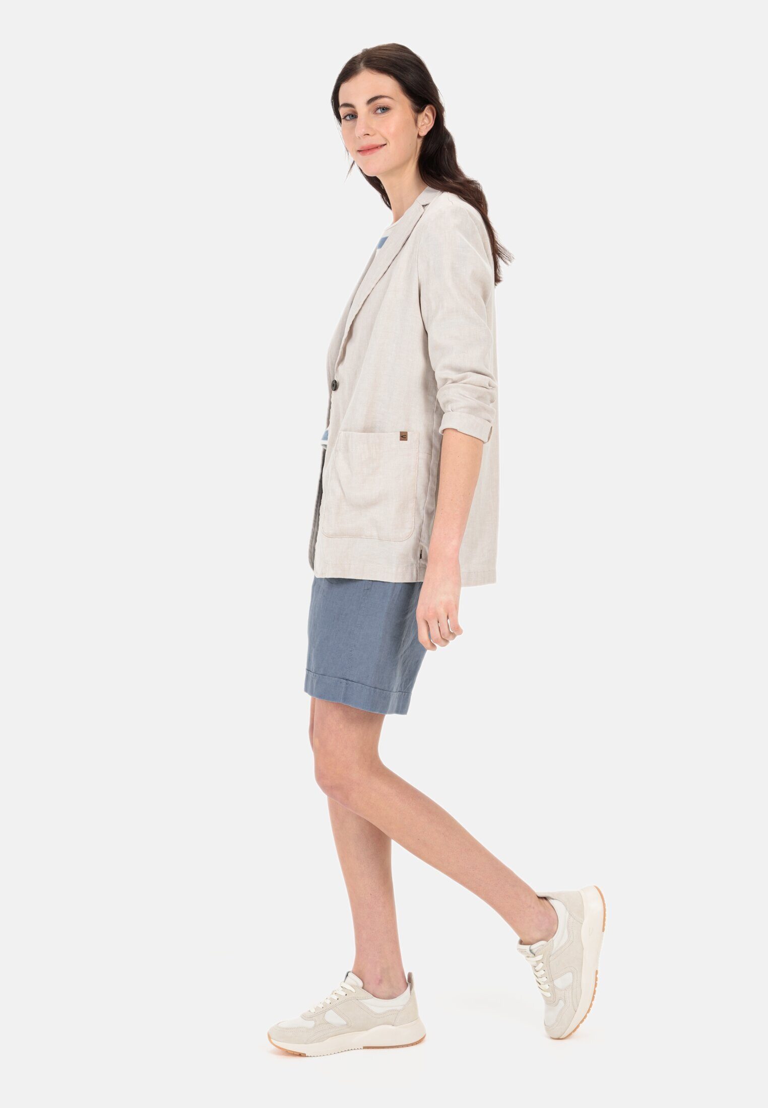 camel active Longblazer im Leinenmix Langarm Reverskragen mit Reverskragen