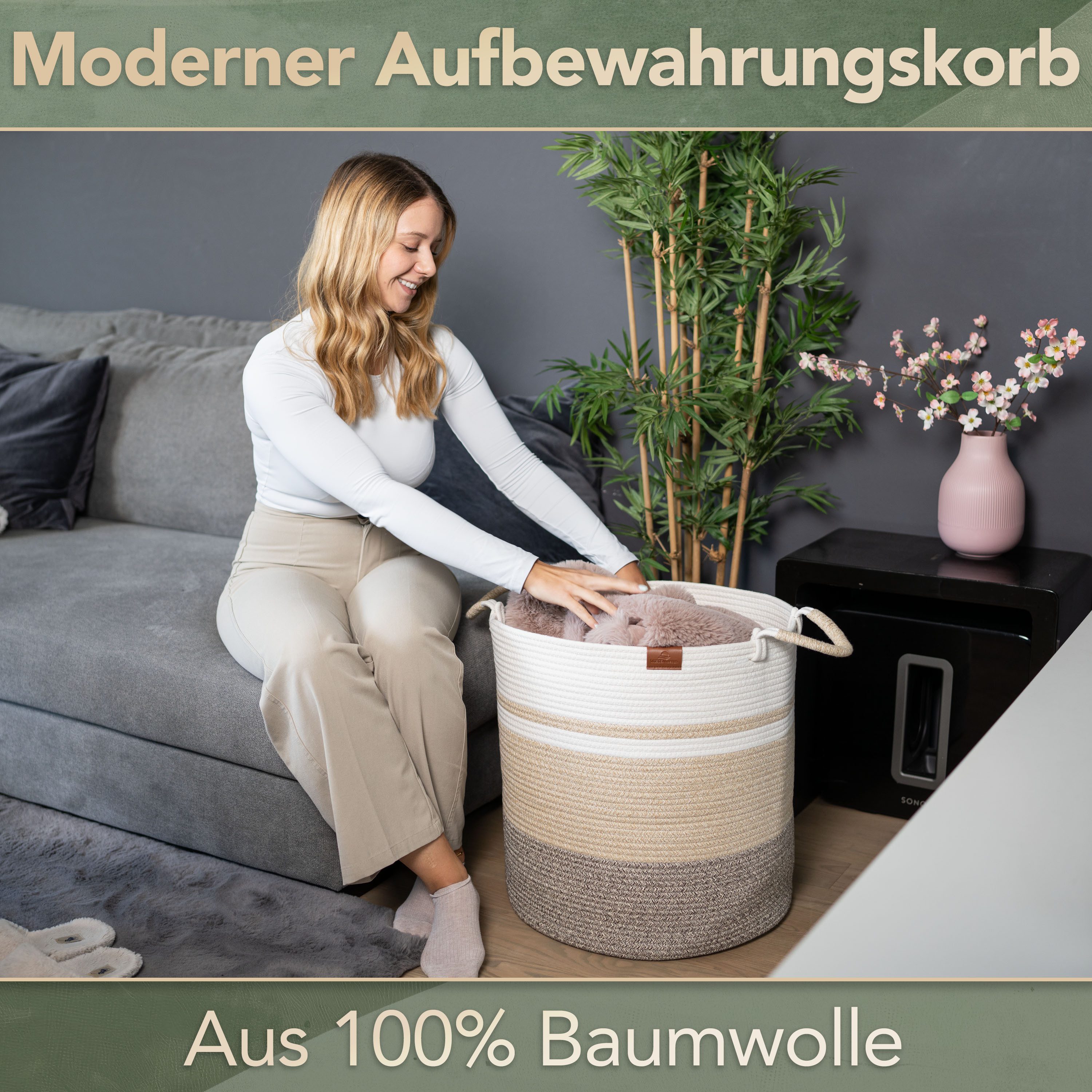 WIESEN.design Wäschekorb EMILIA Ø46xH48 cm 80L, Wäschekorb geflochten aus B günstig online kaufen