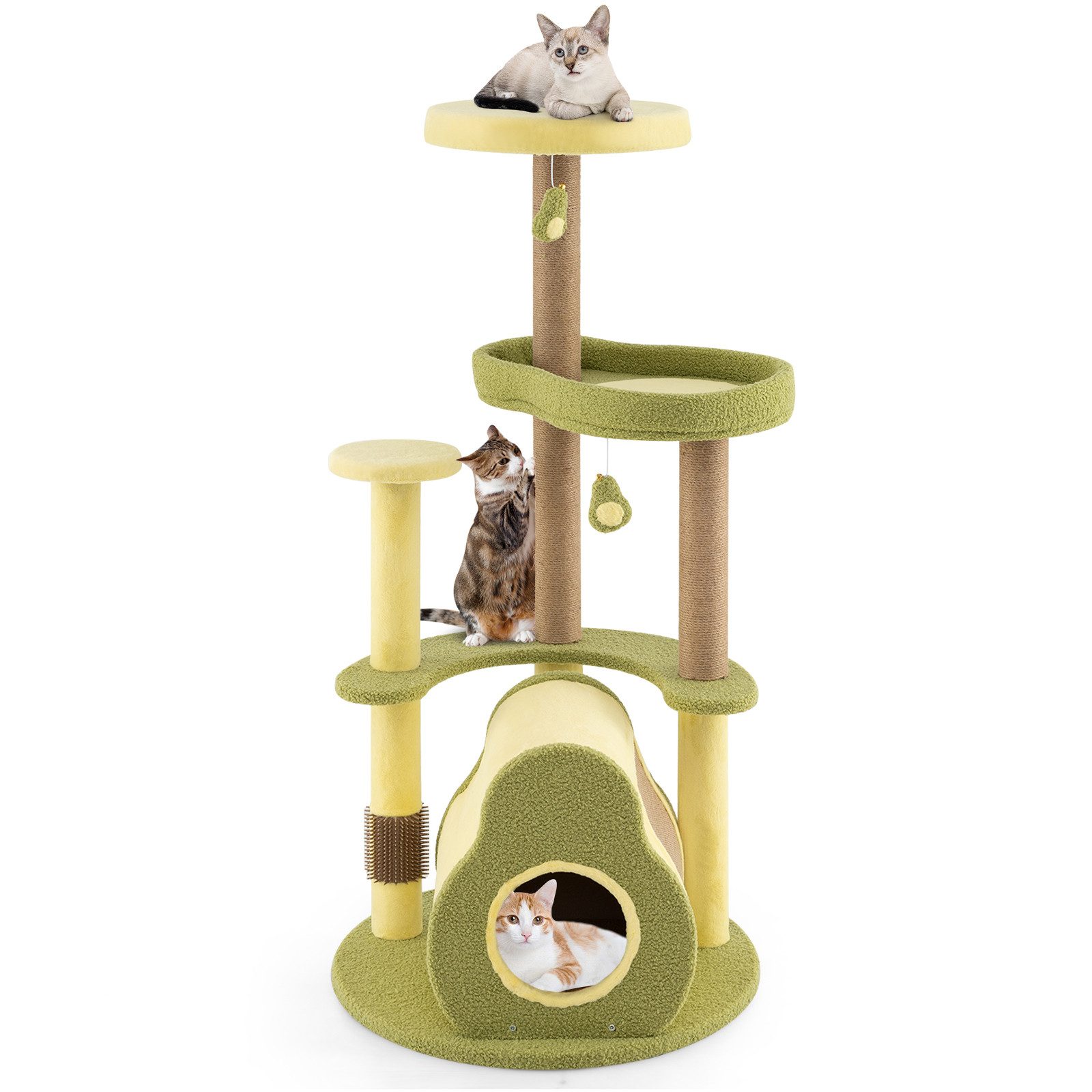 KOMFOTTEU Kratzbaum, mit Katzenbett, 2 hängenden Bällen und 1 Bürste
