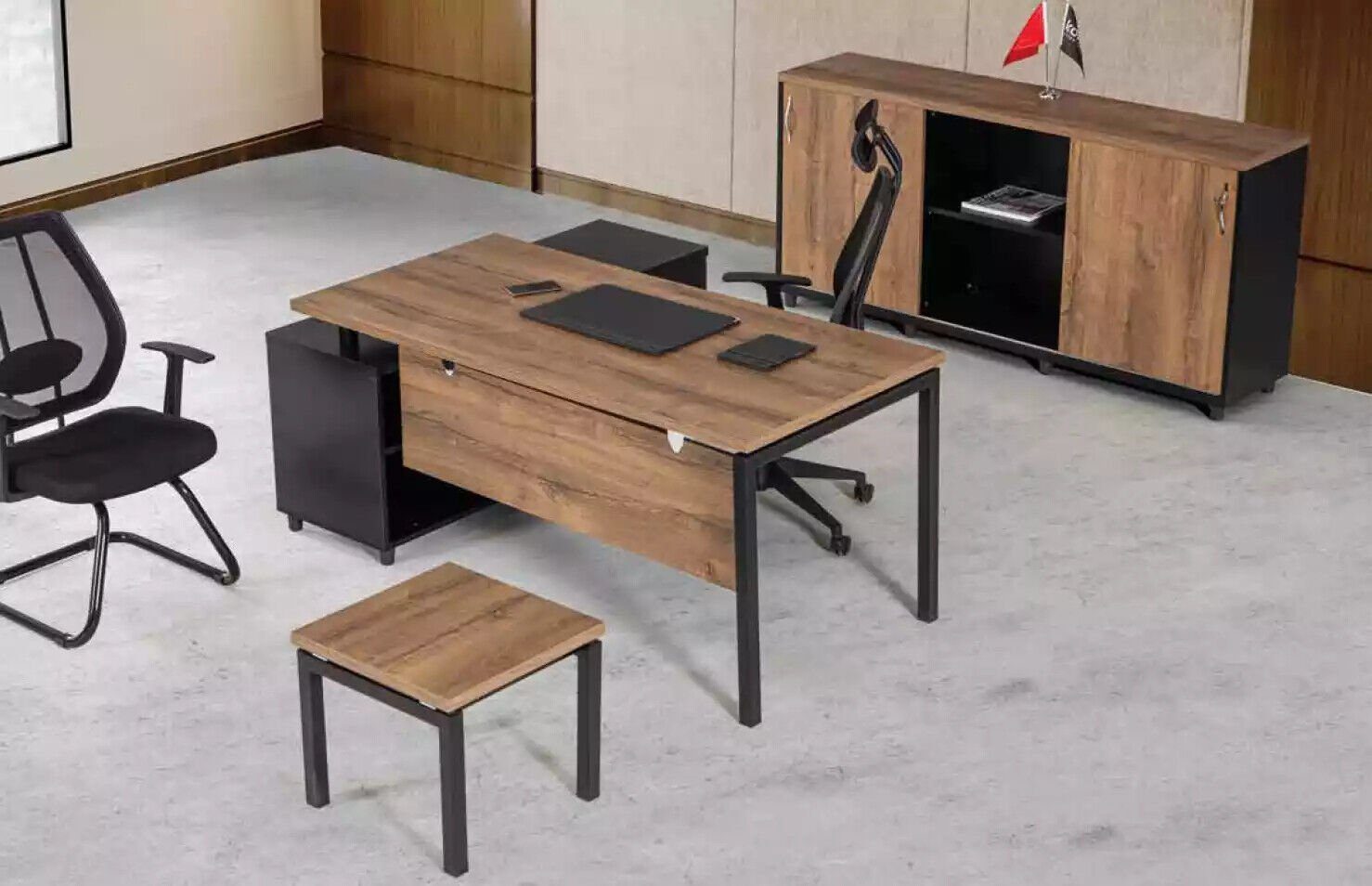 JVmoebel Eckschreibtisch Braune Arbeitszimmer Möbel Luxus Set Schreibtisch Büroschrank, Made In Europe