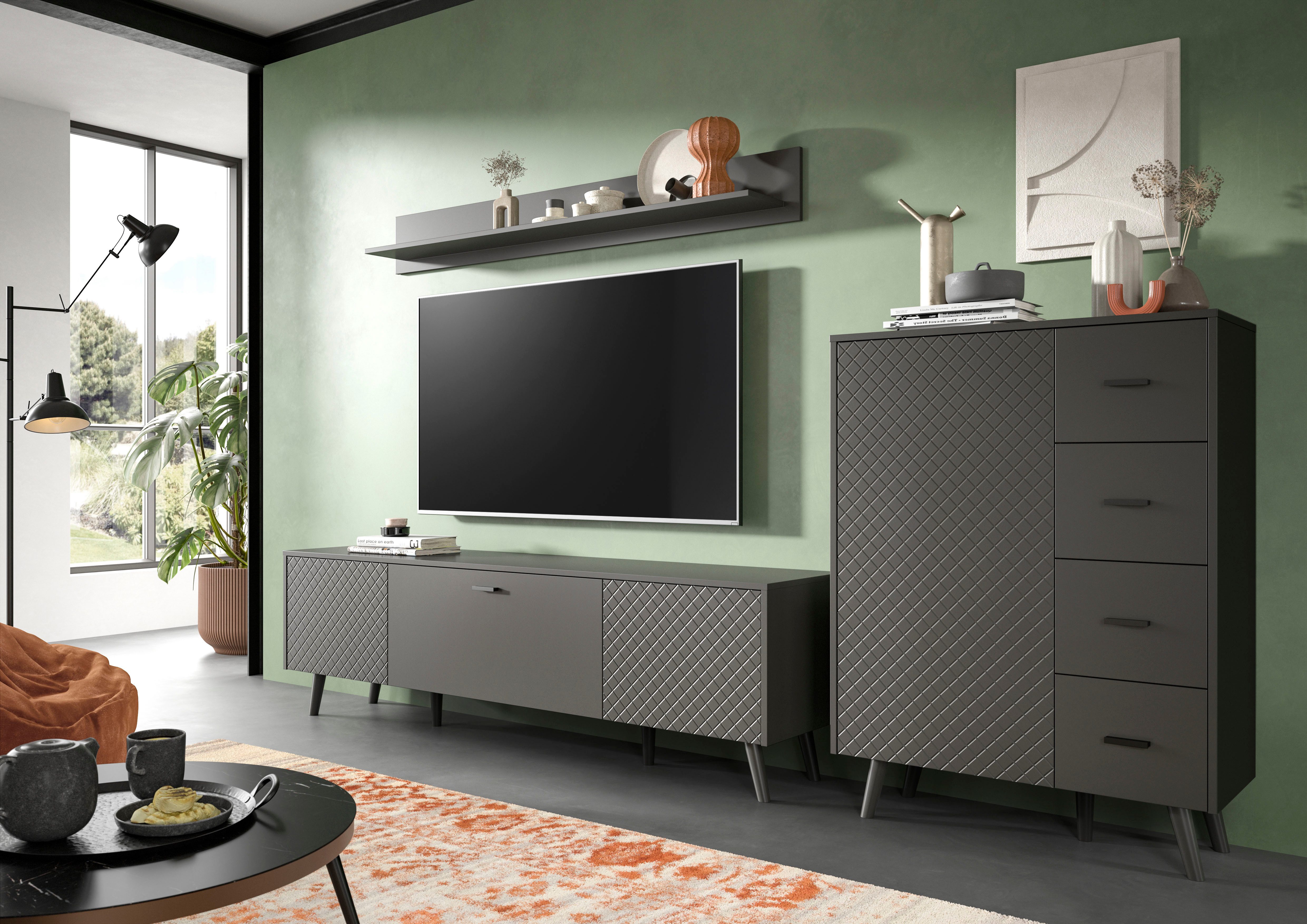 Home affaire Kommode RHOMBUS,hochwertige MDF-Front mit Karo-Optik (1 St), Kommode, Anrichte, Wohnzimmer, Esszimmer