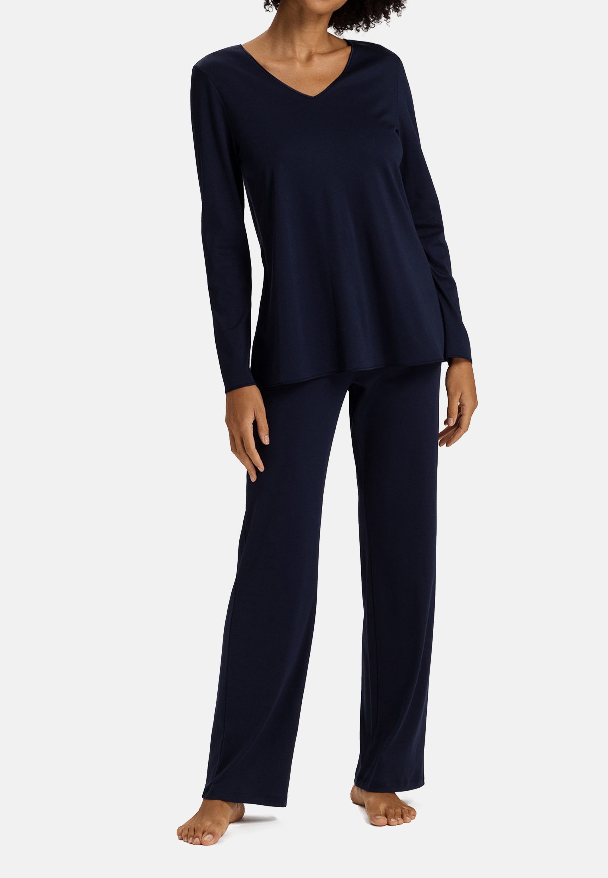 Hanro Pyjama Cotton Silk (Set, 2 tlg) Schlafanzug - Baumwolle - Atmungsaktiv - Einsätze aus feiner Seide