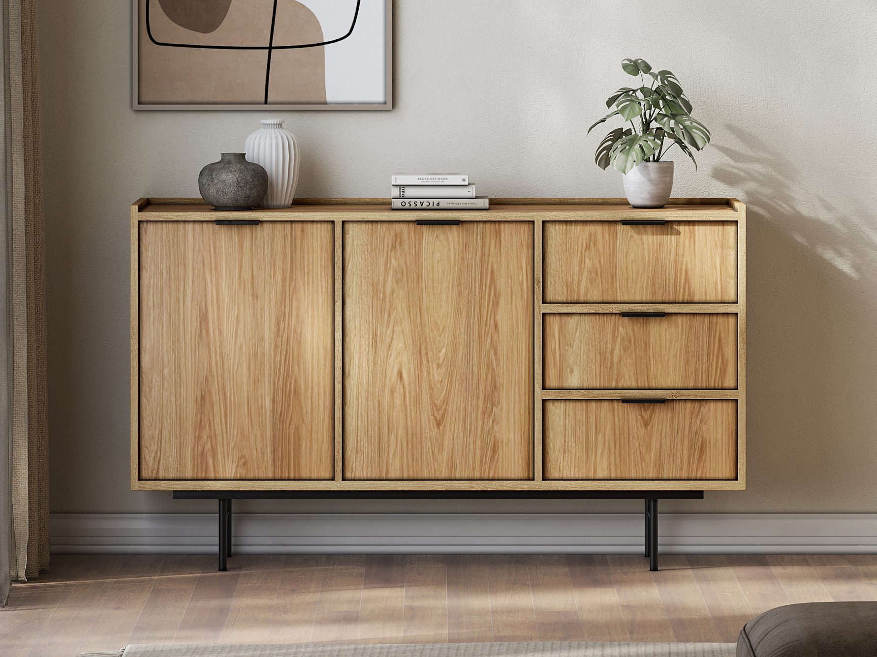 Beautysofa Kommode Evron mit 3 Schubladen, 2 Türen (zwei moderne Farben zur Auswahl), Breite: 150 cm