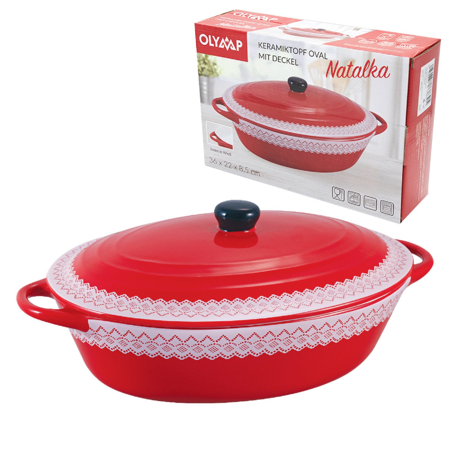 Schmortopf Keramiktopf mit Deckel Natalka oval 36 x 22 x 8,5 cm