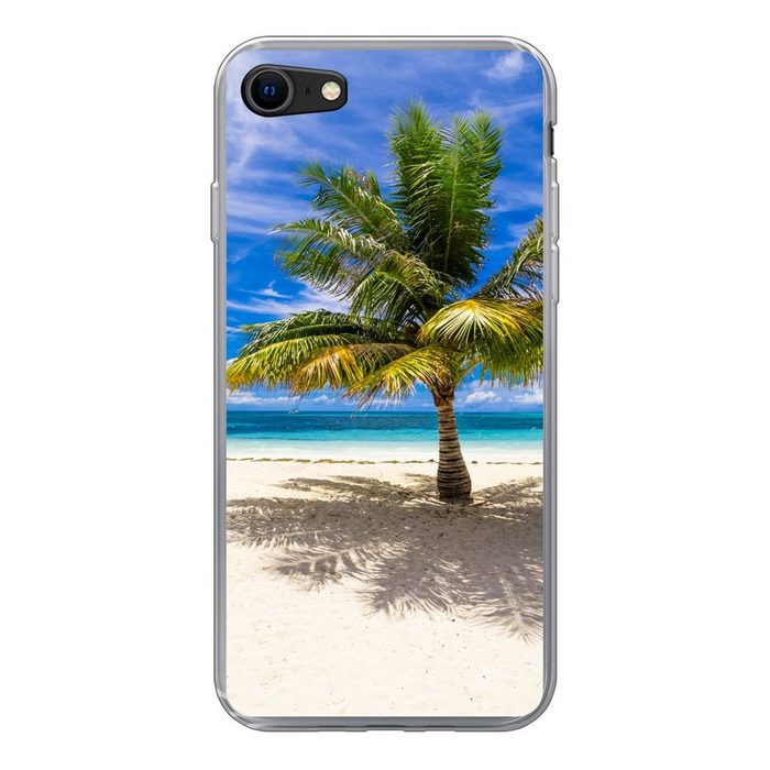 MuchoWow Handyhülle Kokosnusspalme im Sand bei Moorea in Ozeanien Handyhülle Apple iPhone 8 Smartphone-Bumper Print Handy Schutzhülle