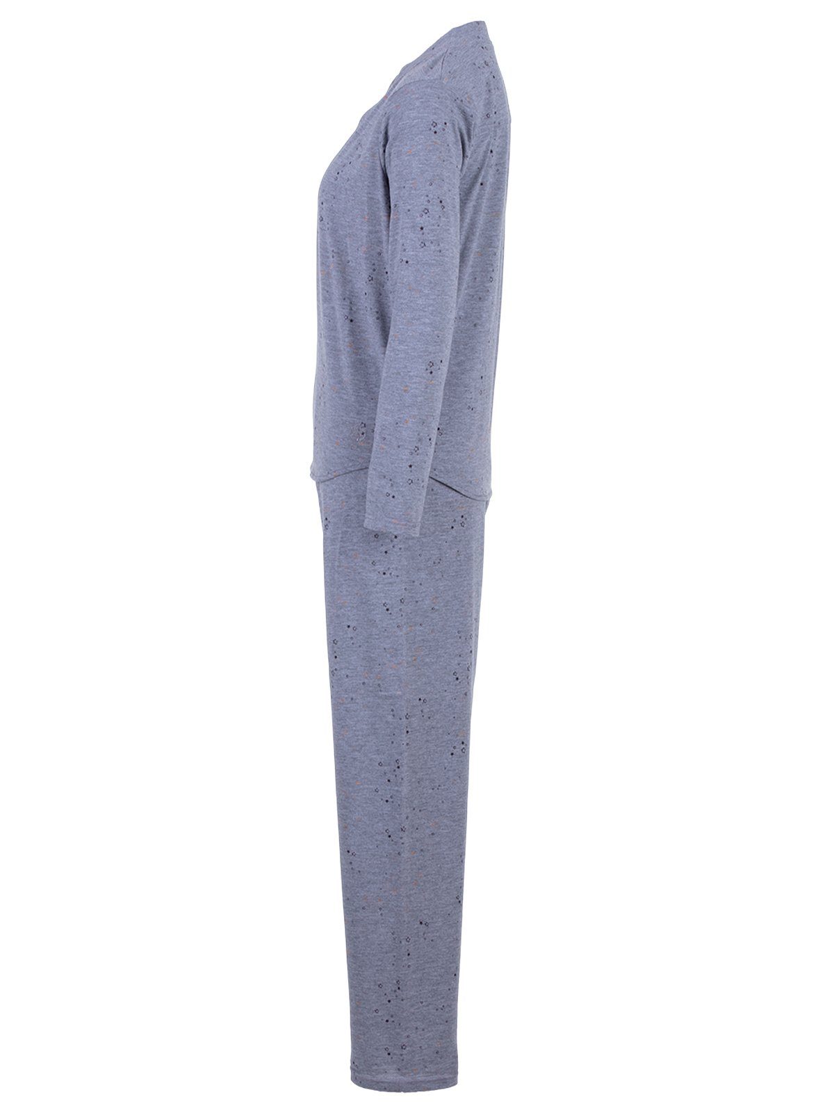 Langarm Sterne Schlafanzug Pyjama zeitlos - grau Set