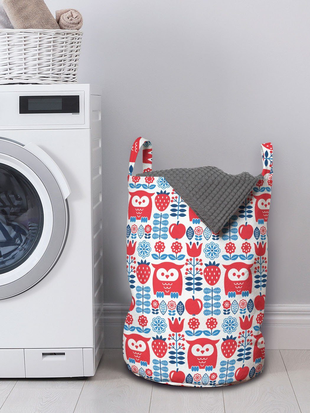 Abakuhaus Wäschesäckchen Wäschekorb mit Waschsalons, norwegisch Art Kordelzugverschluss Eulenmotiv Griffen Floral mit für