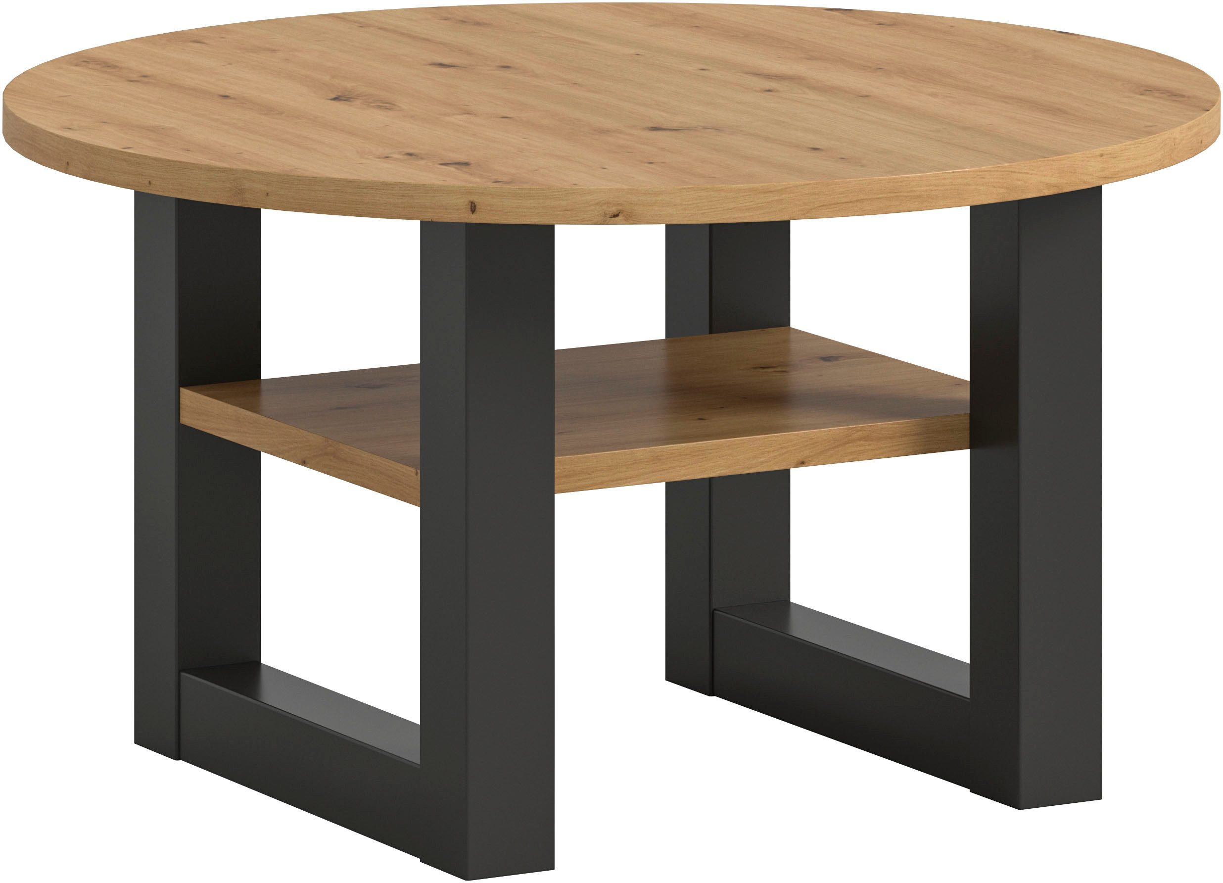 Couchtisch Rail, Ø 75 cm, mit Ablageboden, inklusive Kufengestell