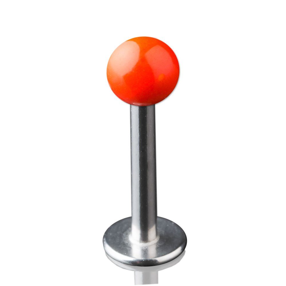 viva-adorno Piercing-Set 1,2 x 8mm Lippen Piercing Stecker Labretstecker Stahlkugel emailliert, 316L Chirurgenstahl Neon Orange Rot