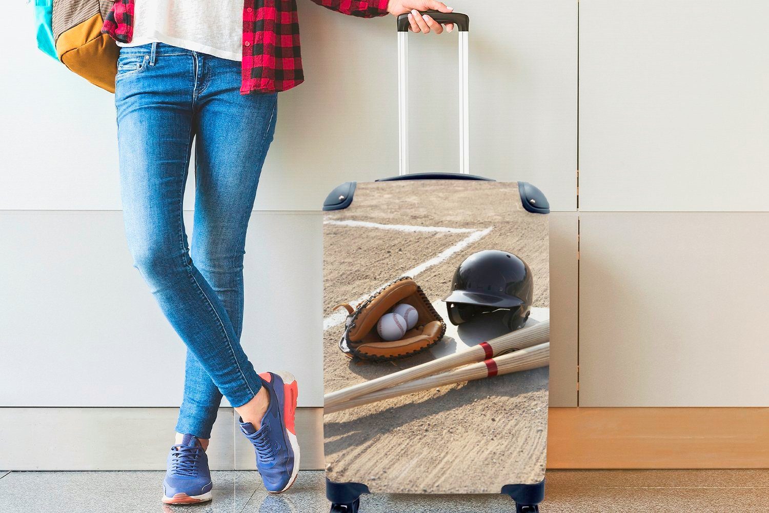 MuchoWow Handgepäckkoffer Materialien für ein Trolley, rollen, Reisekoffer Baseballspiel, Ferien, mit Handgepäck für 4 Reisetasche Rollen