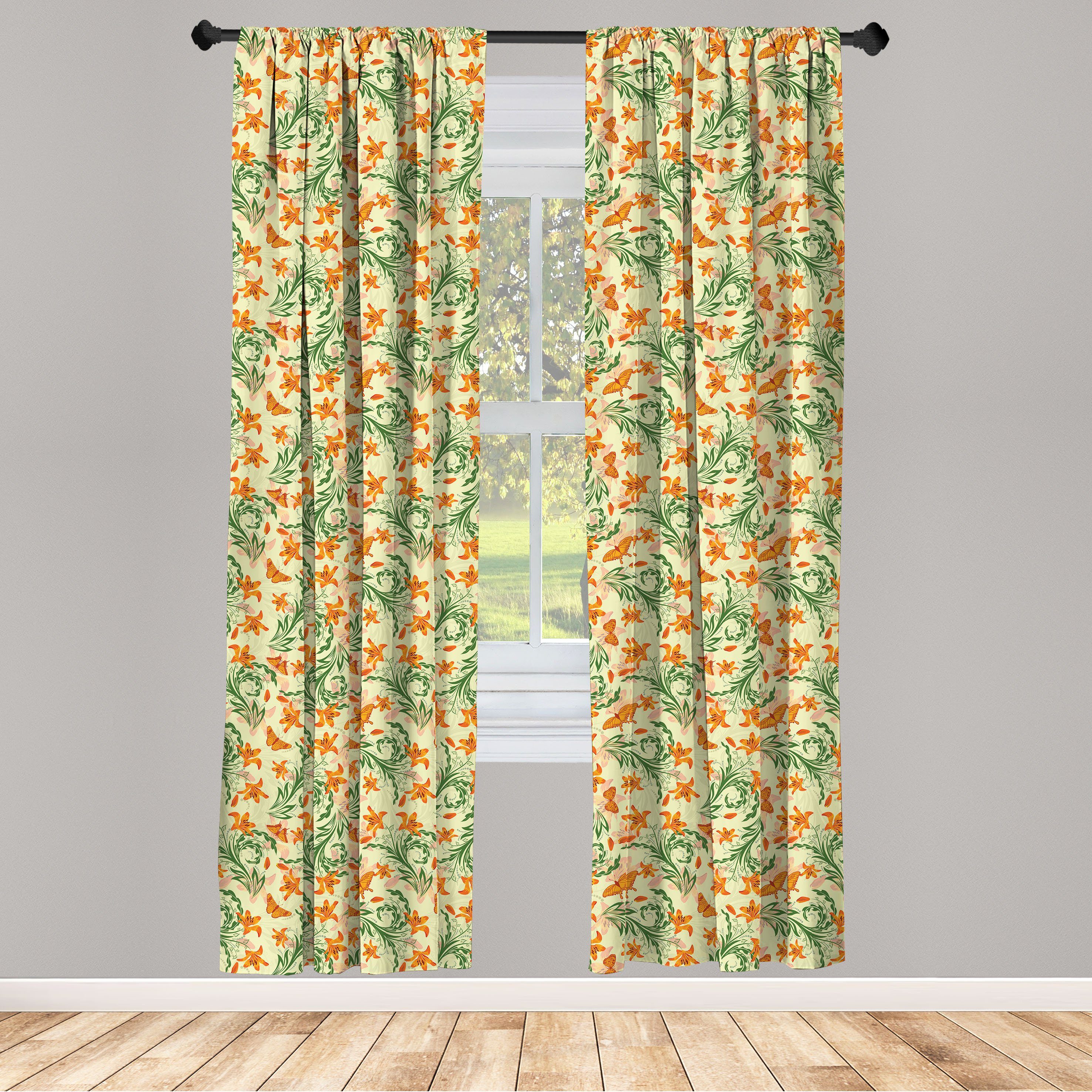 Gardine Vorhang für Wohnzimmer Schlafzimmer Dekor, Abakuhaus, Microfaser, Blumen Gebogene Blumen Schmetterlinge
