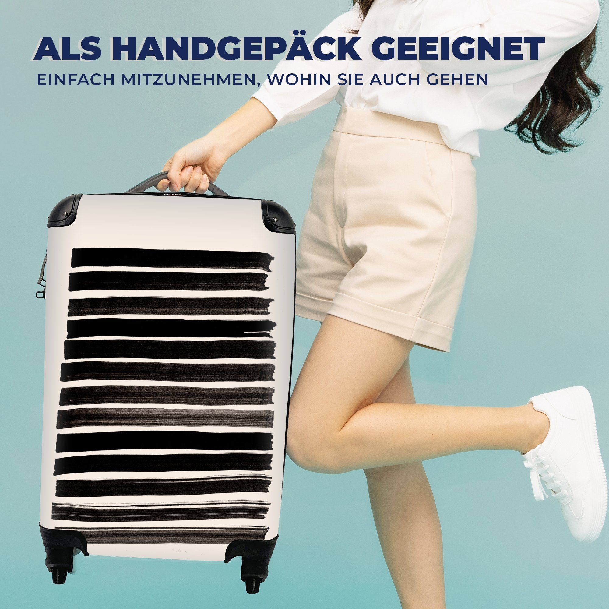 - Handgepäckkoffer Trolley, 4 für - Ferien, Reisetasche Linie mit Handgepäck Reisekoffer MuchoWow Rollen, Abstrakt, Schwarz rollen,