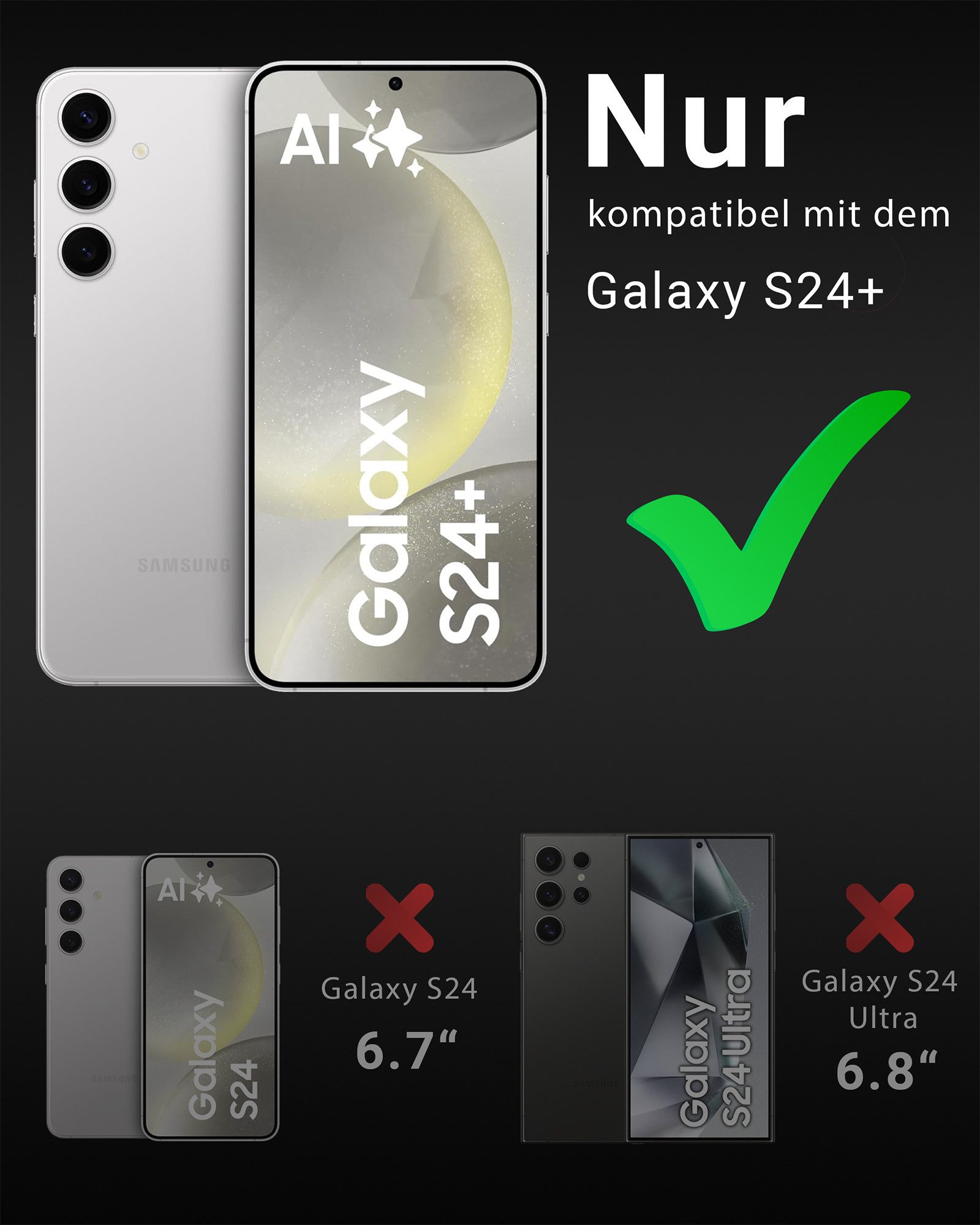 GreenHec Displayschutzglas Panzerfolie Samsung S25 S24 Plus Ultra Displayschutzfolie Glas Schutz für Samsung Galaxy S24 Plus, Spar-Set, Handy Display Screen Pro – Bild 2 von 5