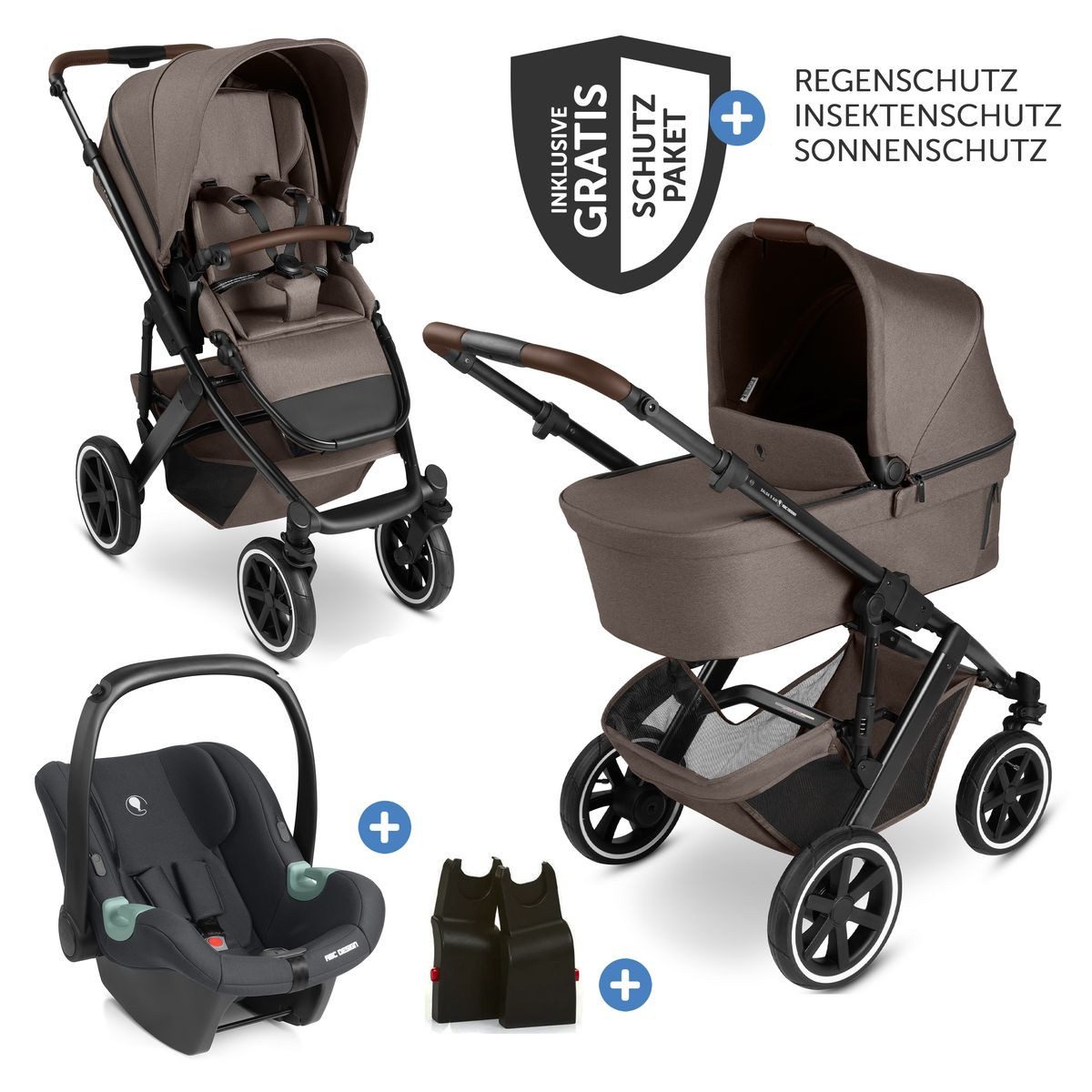ABC Design Kombi-Kinderwagen Salsa 5 Air Set - Pure - Nature, 3in1 Kinderwagen Buggy mit Babywanne, Babyschale, Sportsitz & Zubehör