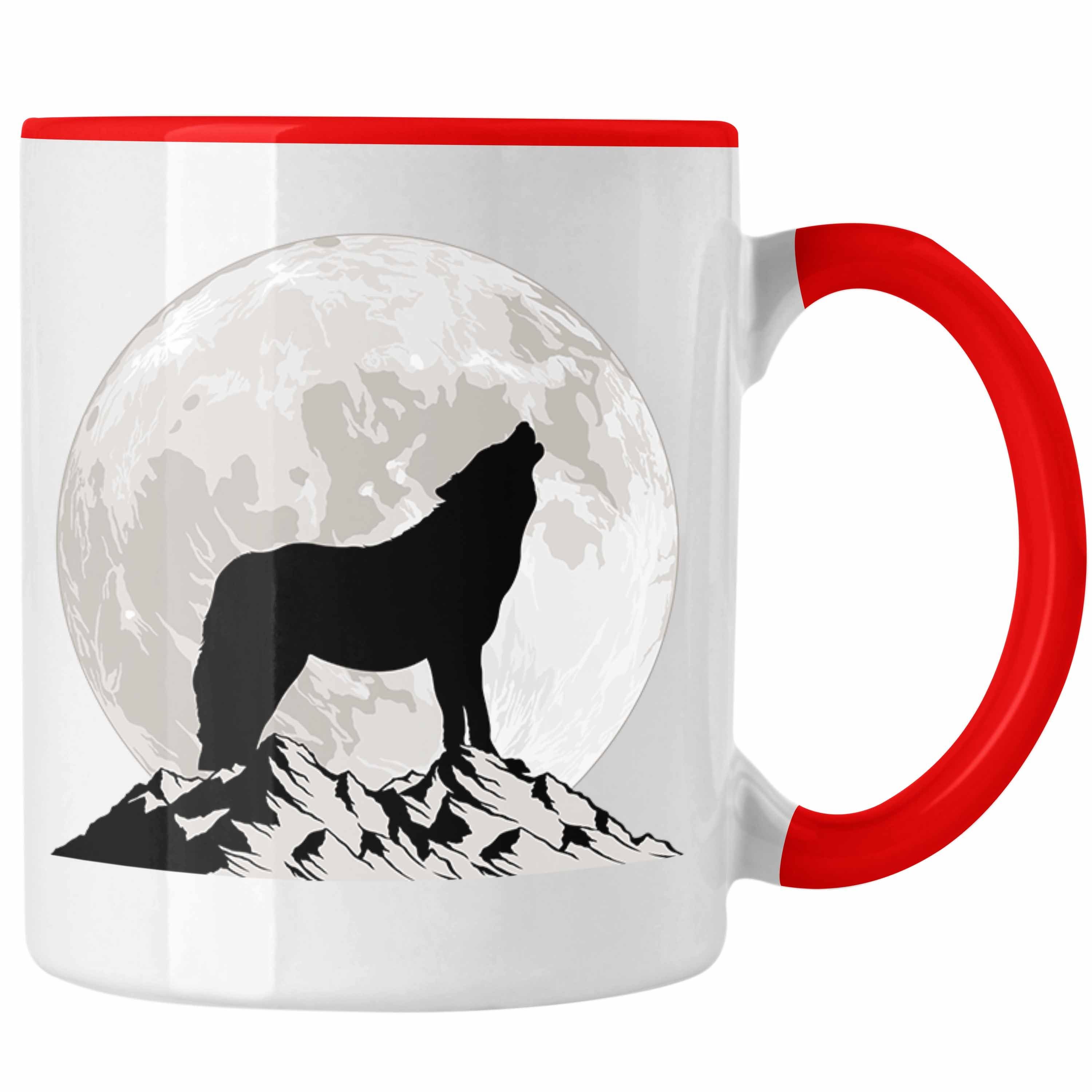 Trendation Tasse Wolf Tasse Geschenk Wolf Im Mondlicht Geschenkidee Grafik Rot