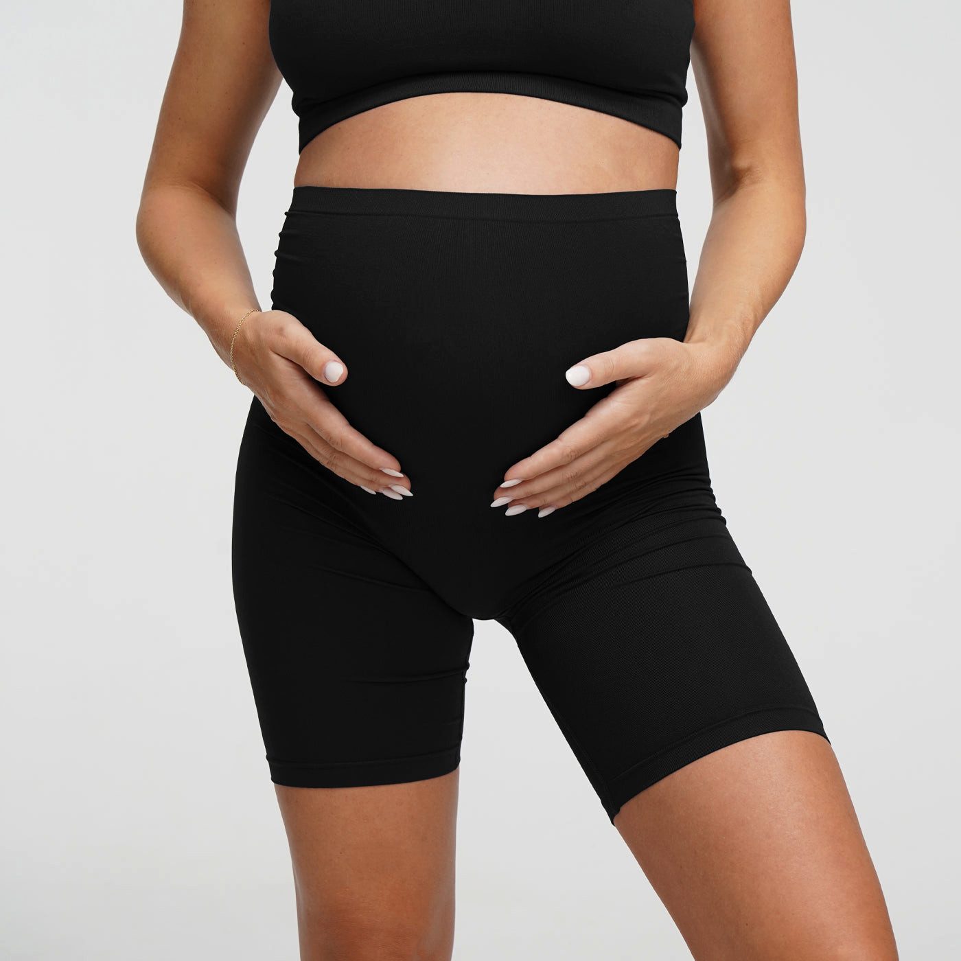 cfab Umstandsleggings Seamless Umstandsshorts mit hohem Bund-Schwarz-2XL (1-tlg)