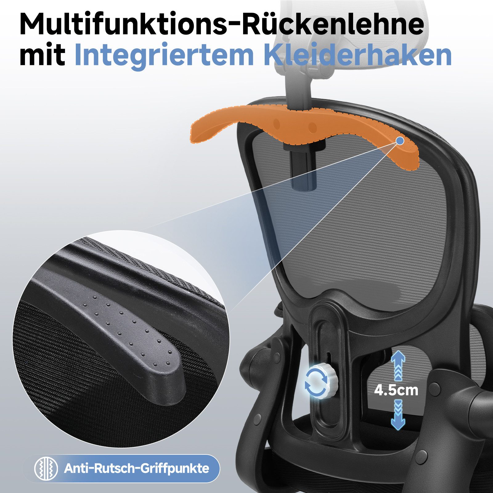 COMHOMA Bürostuhl Ergonomischer Schreibtischstuhl mit 3D Kopf- und Lendenwirbelstütze (Packung), verstellbare Kopfstütze und Armlehnen, Höhenverstellbar – Bild 5 von 5