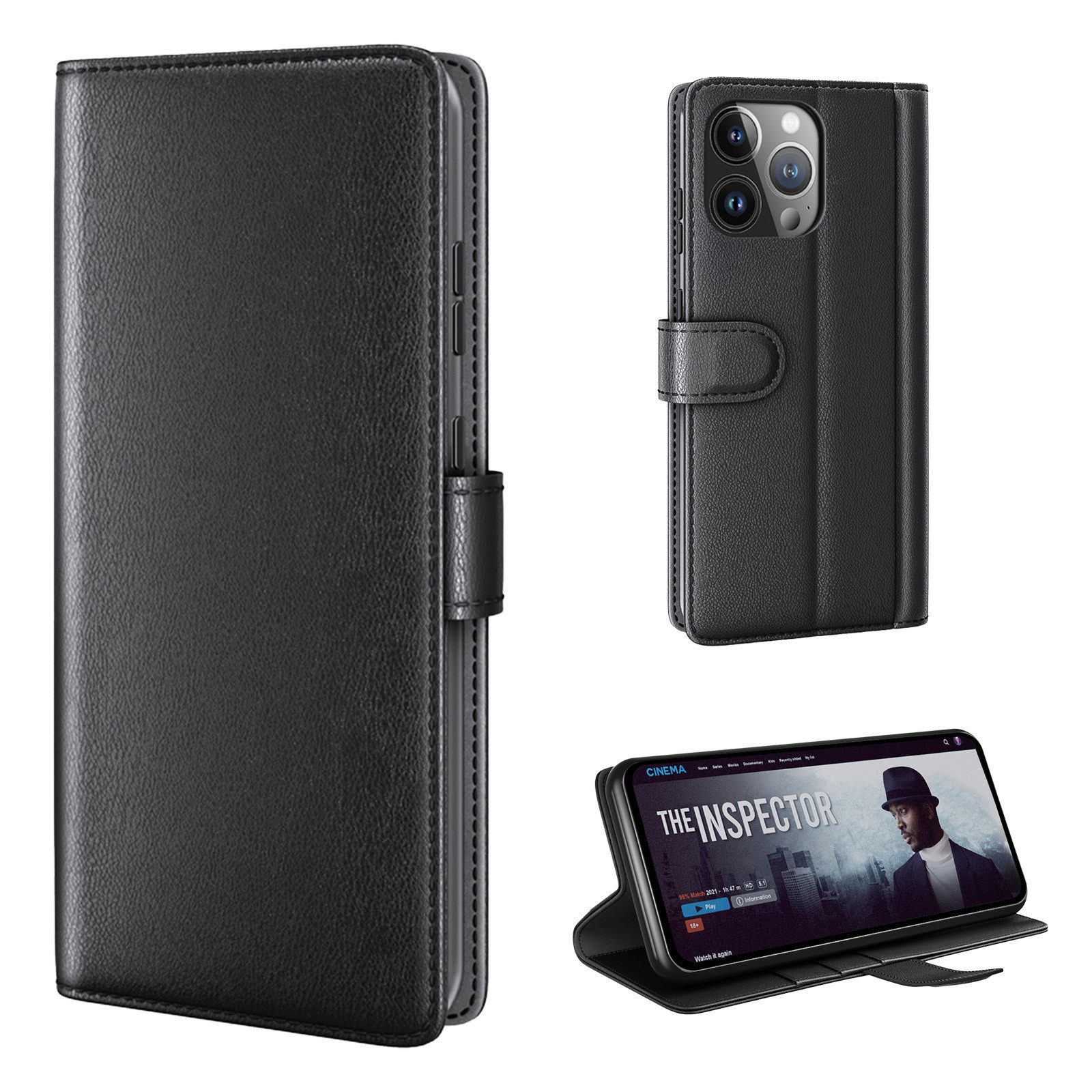 Tec-Expert Handyhülle Echtleder Hülle für Apple iPhone 15 Pro Max 6.7 Zoll, 6.7", Cover Klapphülle Case mit Kartenfächern und Geldfach aufstellbar