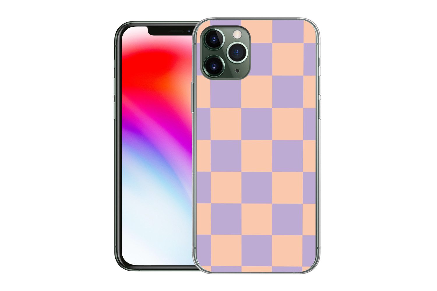 MuchoWow Handyhülle für Apple iPhone 11 Pro Schachbrettmuster - Lila - Rosa - Würfel, Smartphone-Bumper, Print, Handy Schutzhülle Dünn
