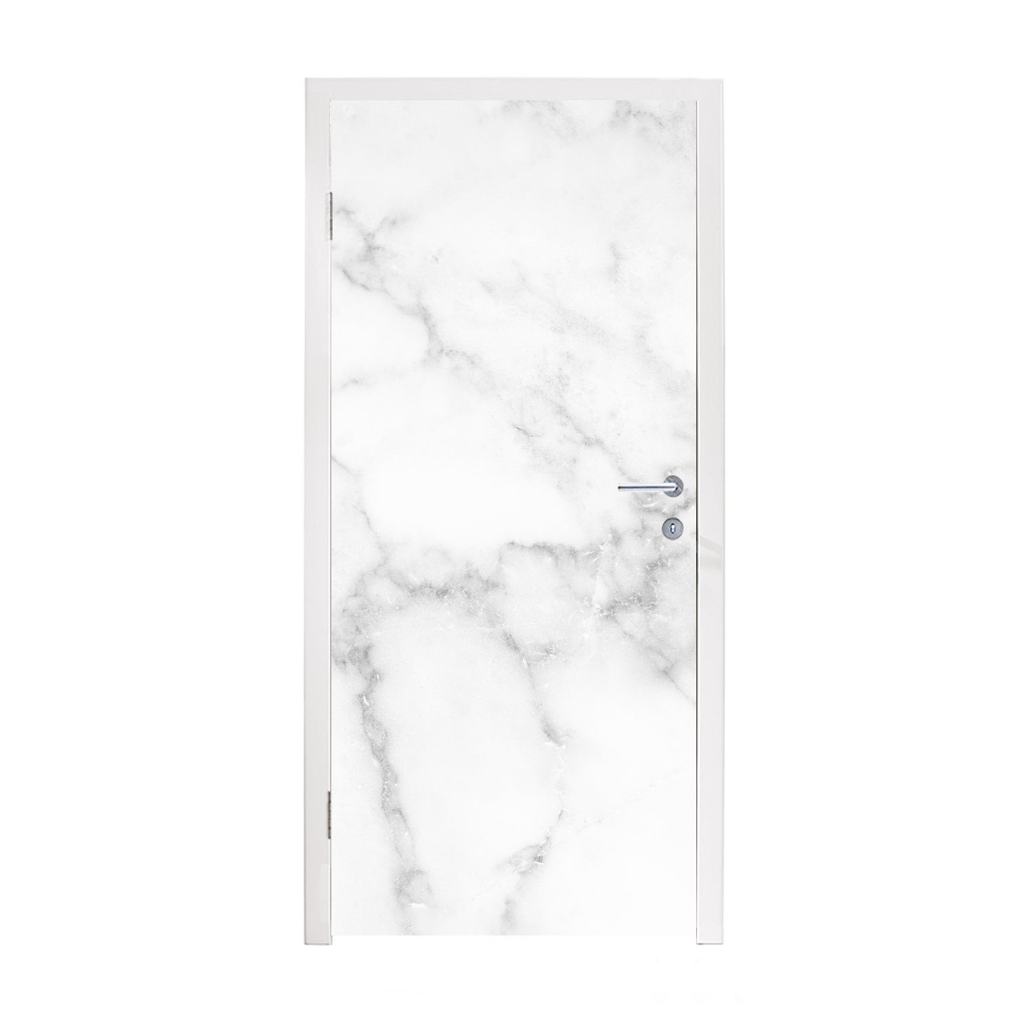 (1 St), 75x205 Fototapete Weiß - MuchoWow Marmoroptik - Tür, Marmor Luxus - Matt, Grau Stein, Türtapete cm für - - bedruckt, Türaufkleber,