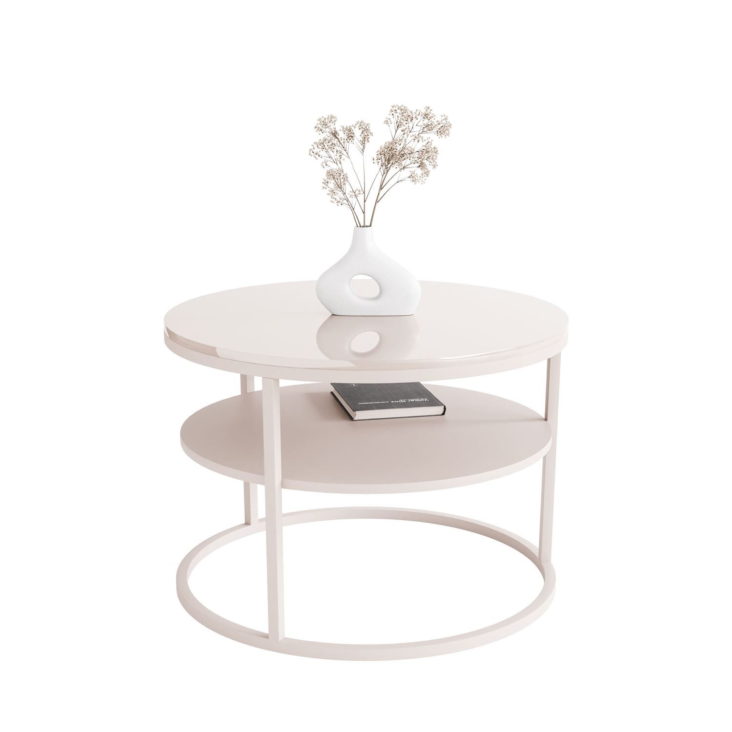 Lookway Couchtisch CIRI Kaschmir Hochglanz mit Ablage (1 Tisch), Durchmesser: ⌀70 cm