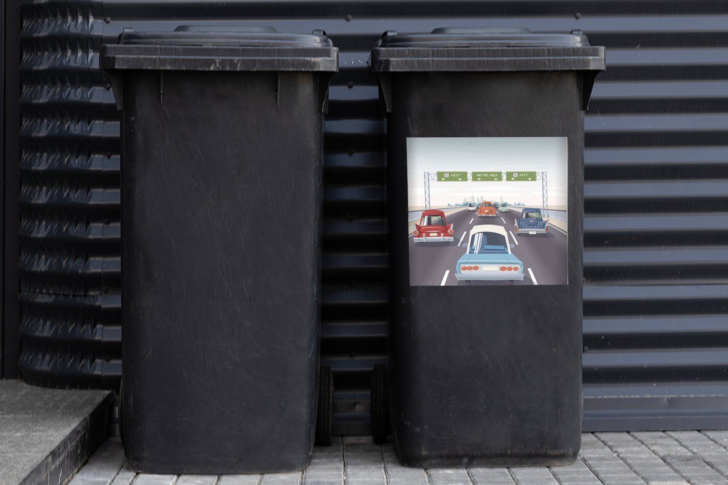 Autos Mülltonne, St), Wandsticker (1 amerikanischen Container, MuchoWow Mülleimer-aufkleber, Highway einem von Illustration Sticker, Abfalbehälter auf