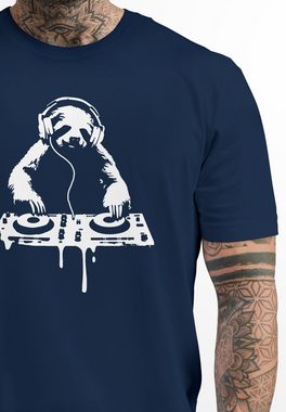 Neverless Print-Shirt Herren T-Shirt Faultier Techno DJ Musik-Motiv Rave Festival Konzert mit Print