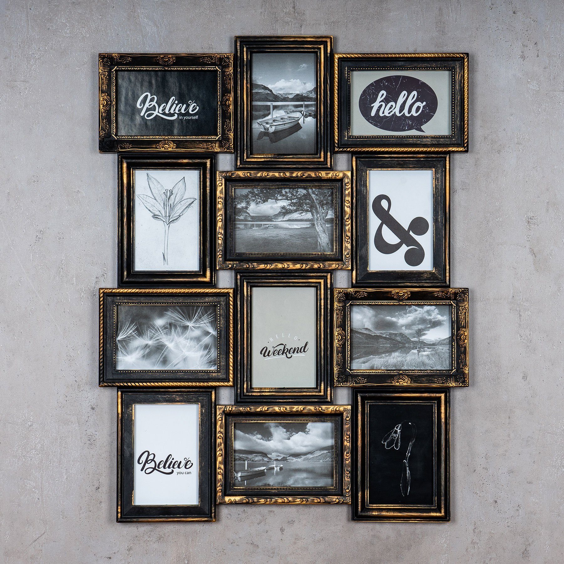 Levandeo® Bilderrahmen Collage, Bilderrahmen Schwarz Kupfer günstig online kaufen