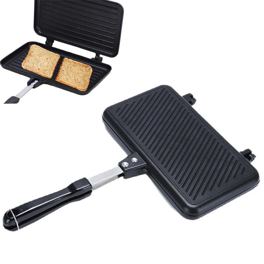 FOUORTUNATE-BEE Sandwichmaker Sandwichmaker Doppelseitige Pfanne Antihaft Toastpfanne Küche, Für Waffeln Toast Steak Camping Tragbare Grillpfanne Haushalt