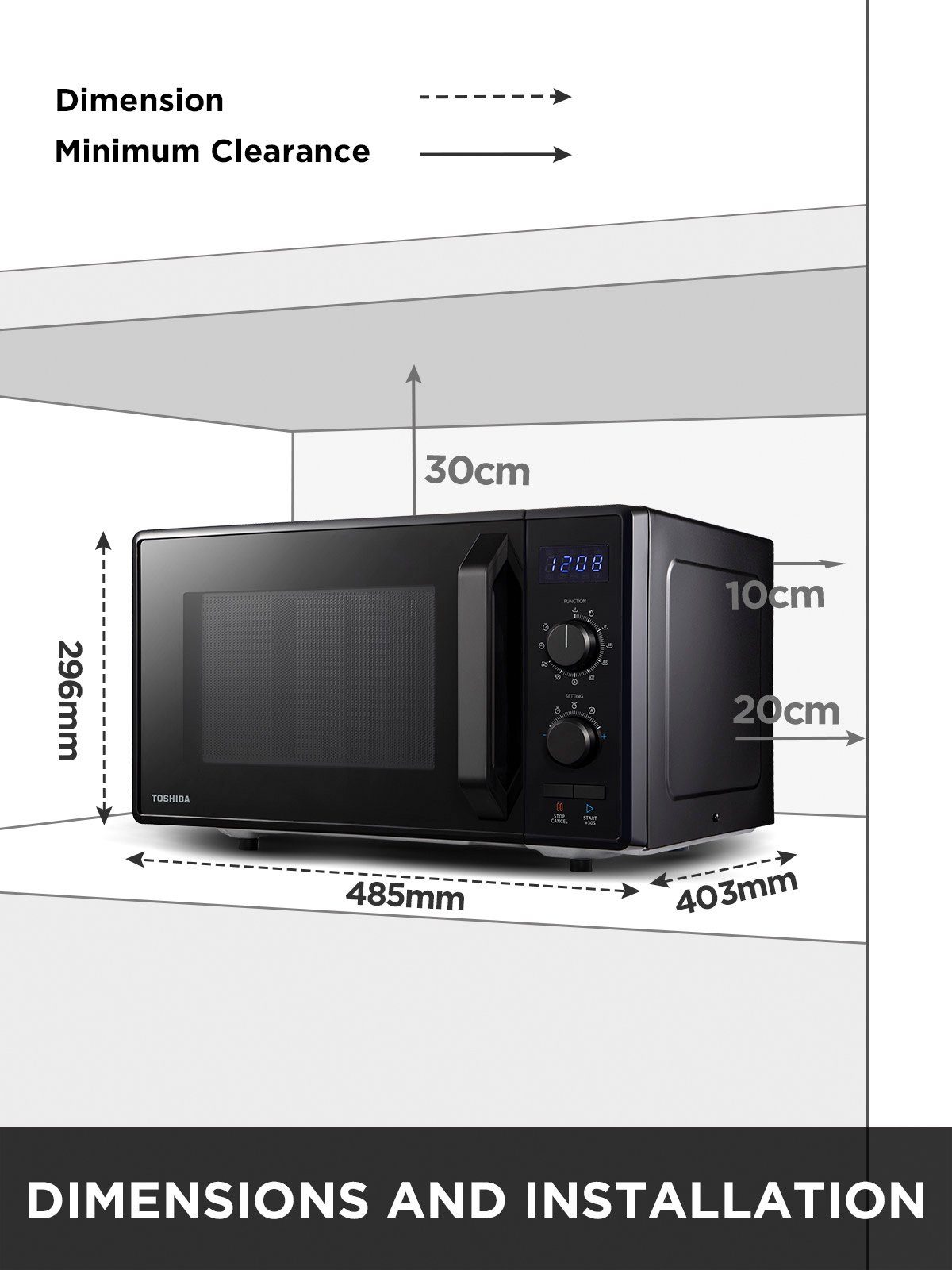 Mikrowelle, und 23 Grill Toshiba Mikrowelle Heißluft, l MW2-AG23PF(BK),