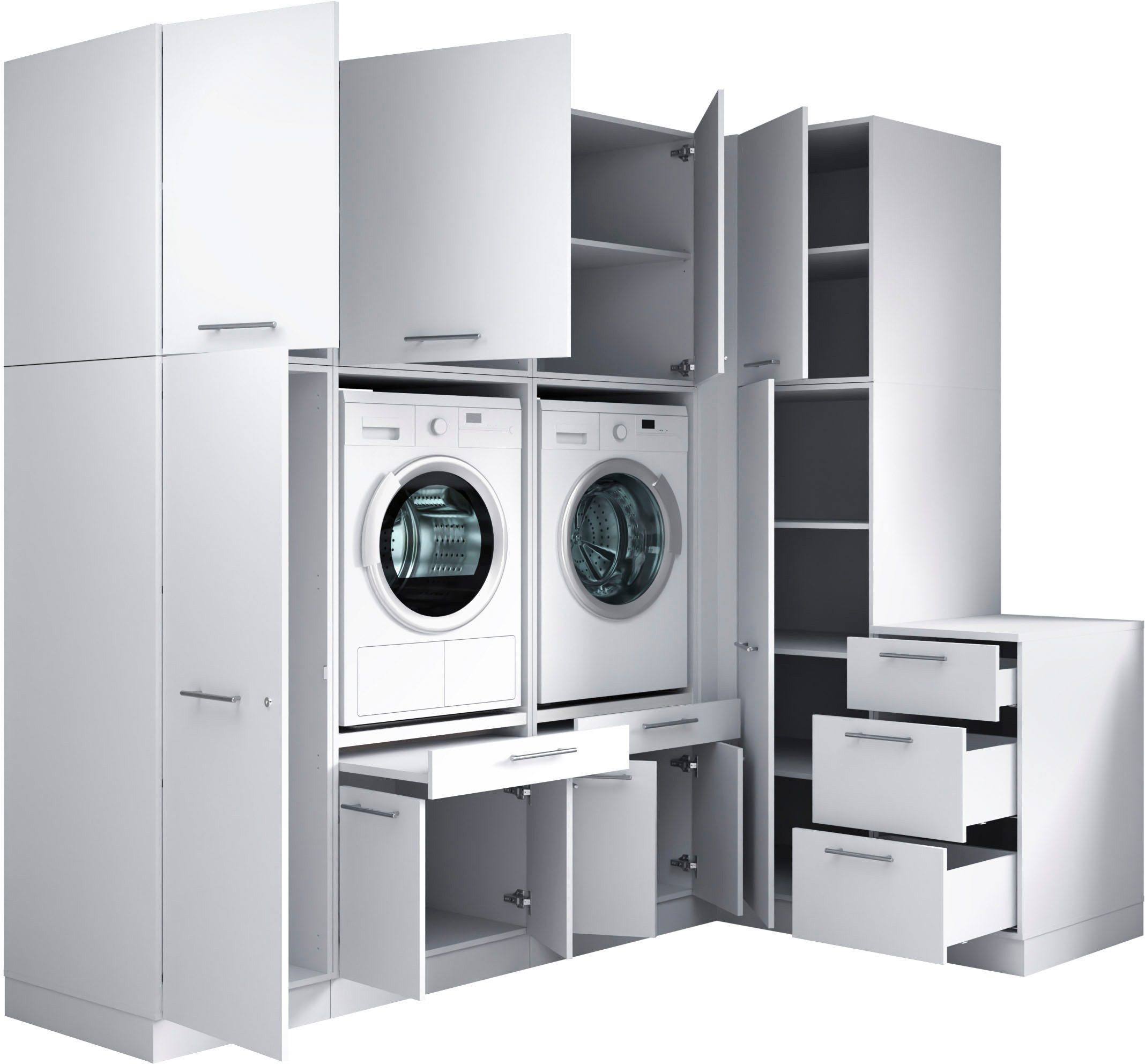 Laundreezy Mehrzweckschrank-Set Laundreezy, 9-tlg. Mehrzweckschrank-Set B/H/T 253/238/68 cm, (9-St), Breite 253 cm, Soft-Close-Funktion für Türen